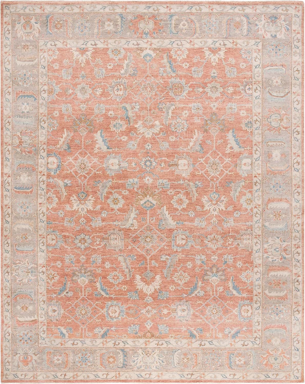 Hand-Knotted Red and Beige Wool 9' x 12' Area Rug