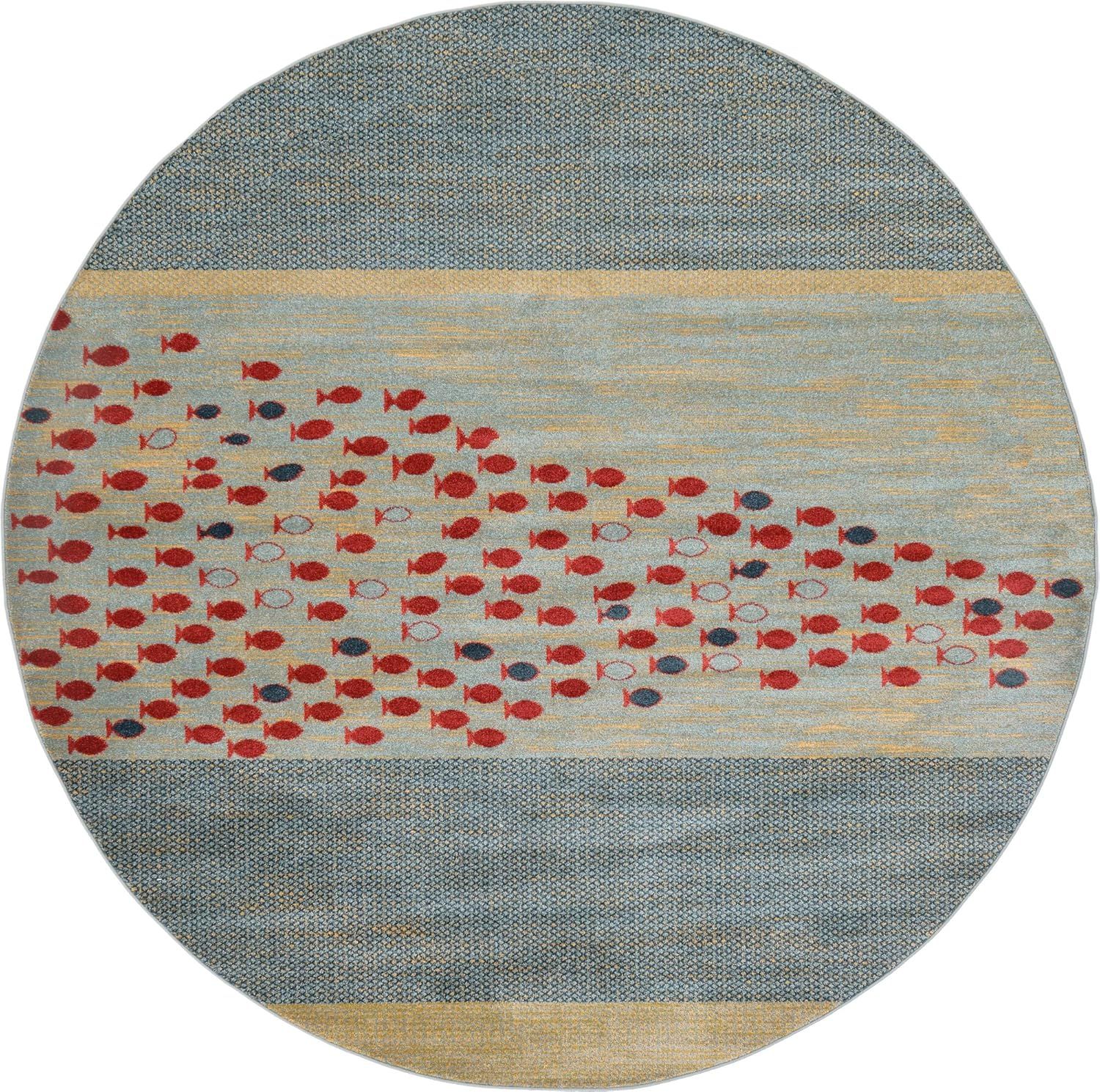 Blue and Light Blue Round Synthetic Easy Care Rug