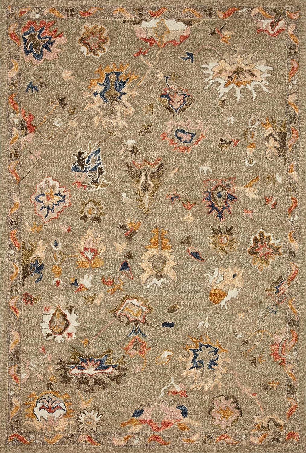 Black and Multicolor Floral Wool Area Rug, 7'-9" x 9'-9"