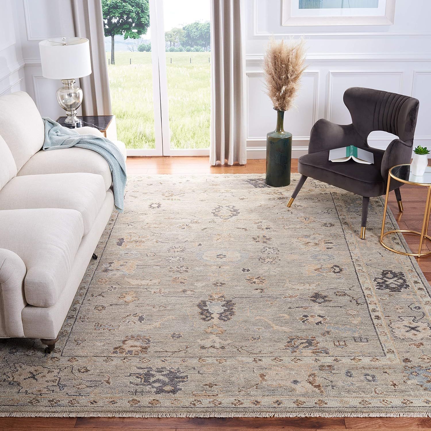 Samarkand Grey 9' x 12' Hand-Knotted Traditional Wool Area Rug