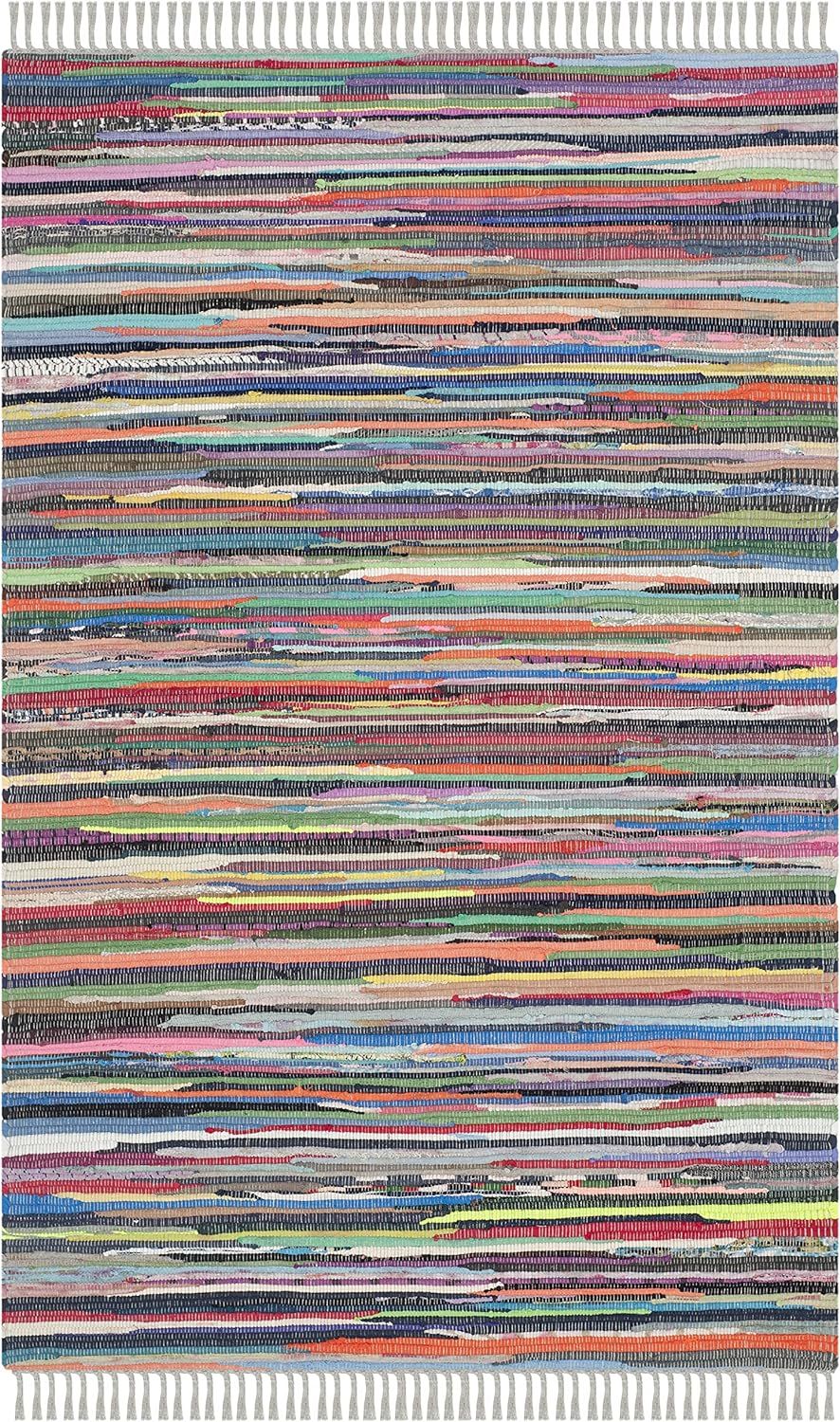 Handmade Multicolor Stripe Flat-Woven Wool-Cotton Blend Rug