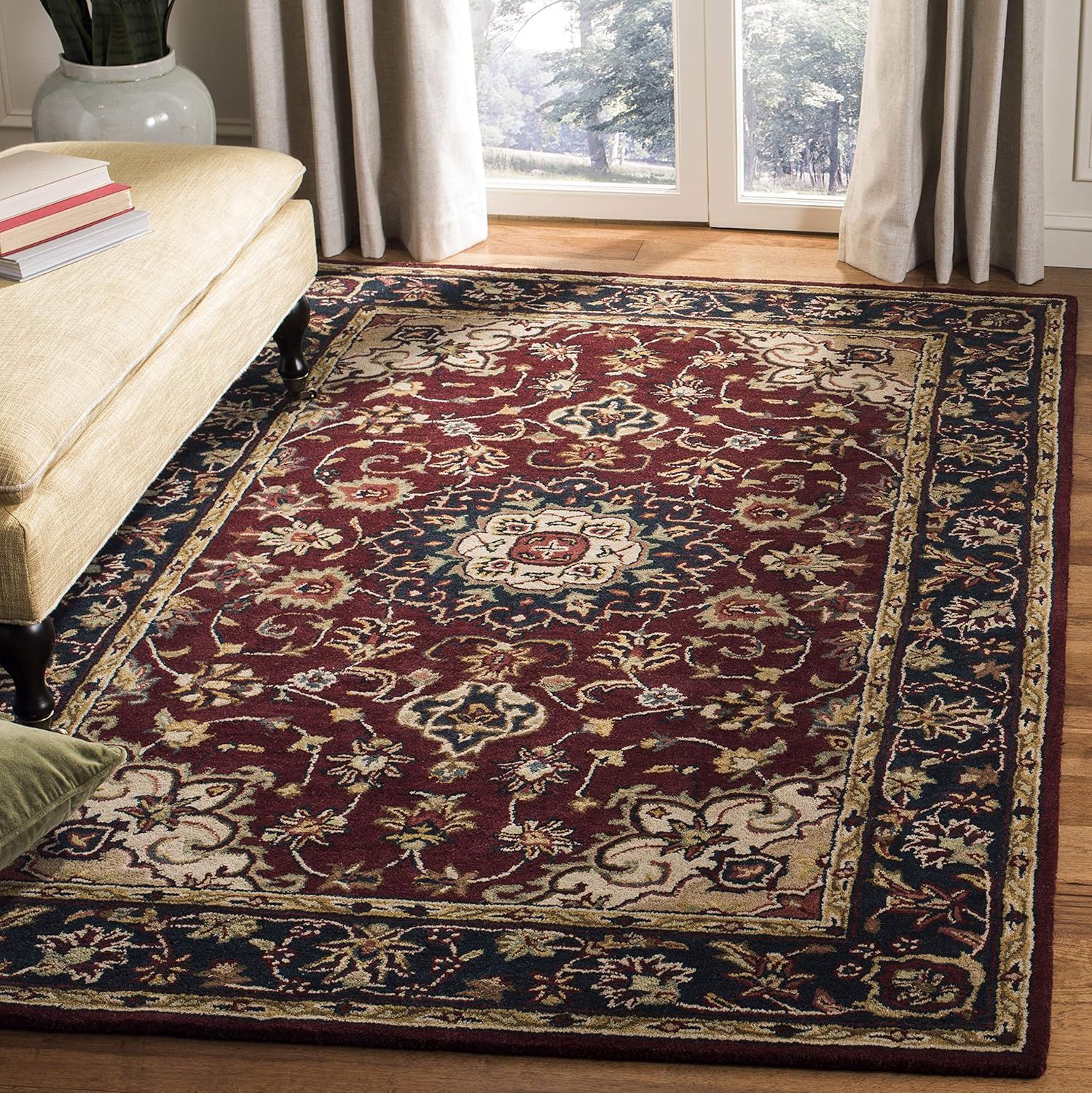 Burgundy and Navy Hand-Tufted Wool Area Rug