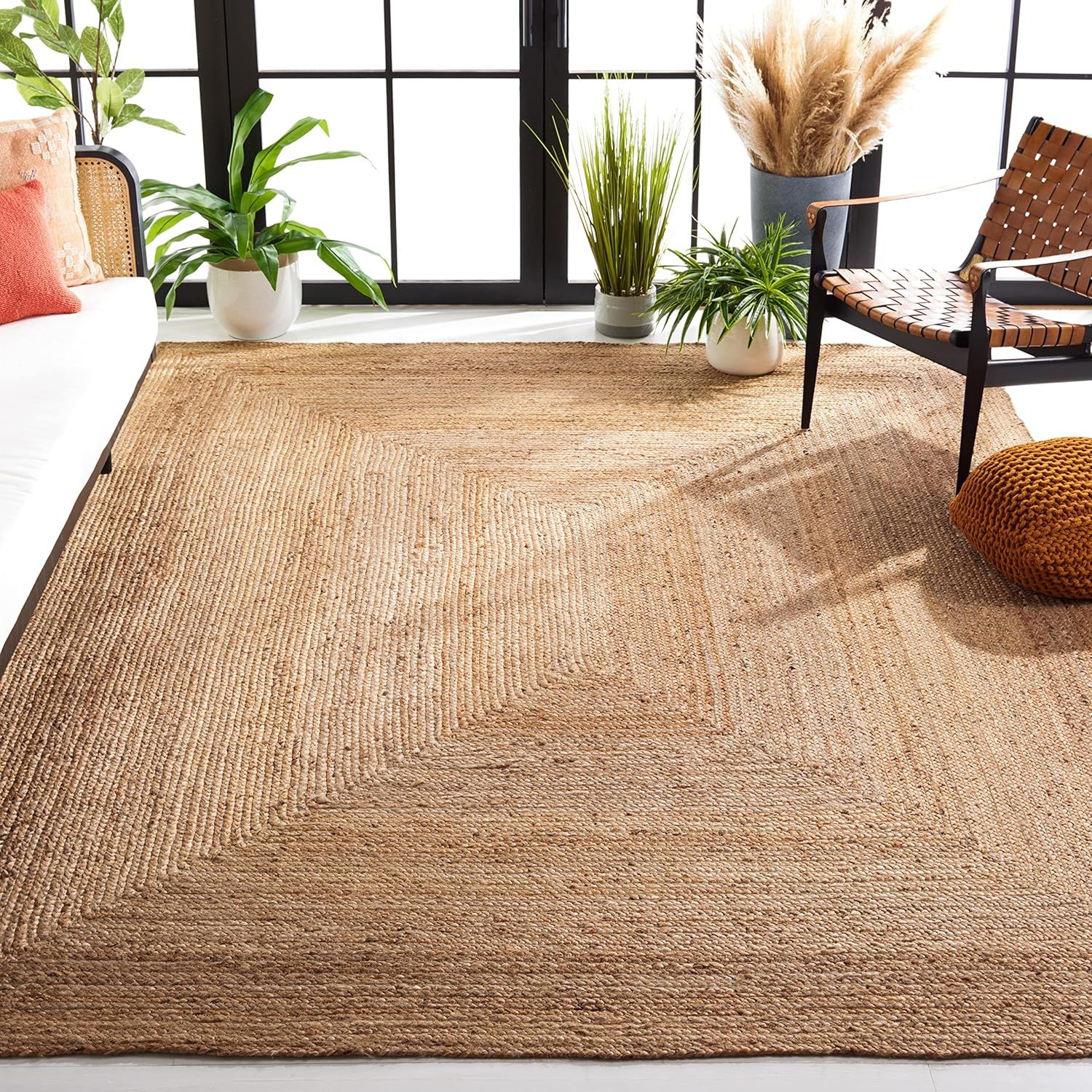 Handwoven Coastal Charm 60'' Natural Jute Square Area Rug