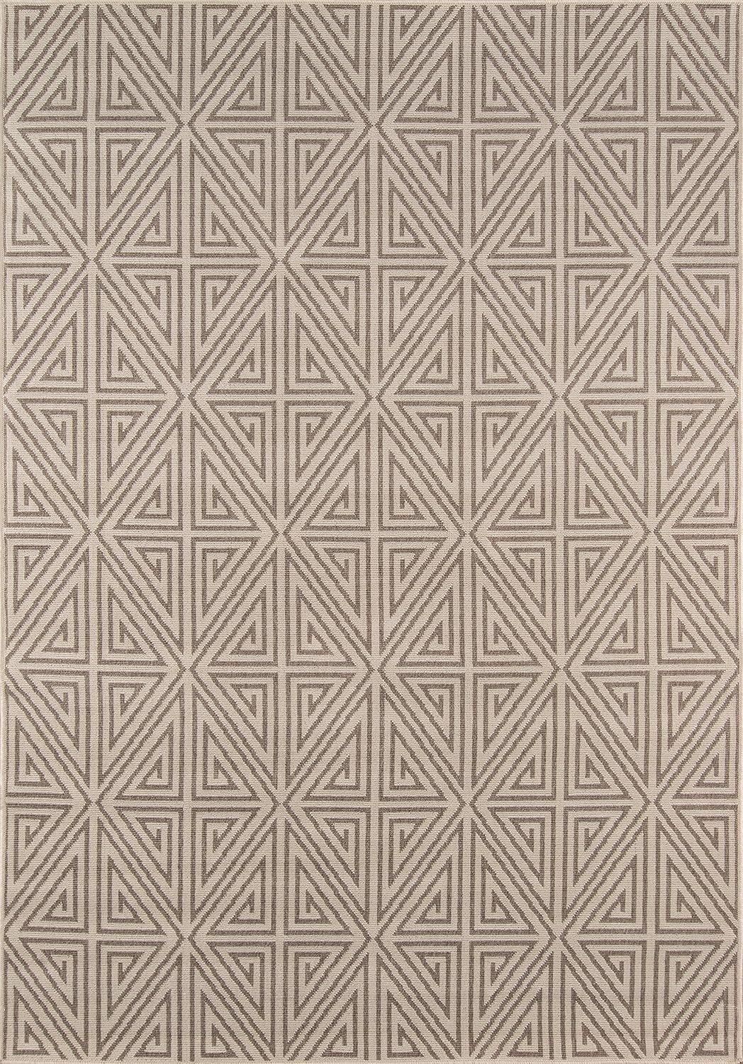 Taupe Geometric Pattern Rectangular Synthetic Area Rug