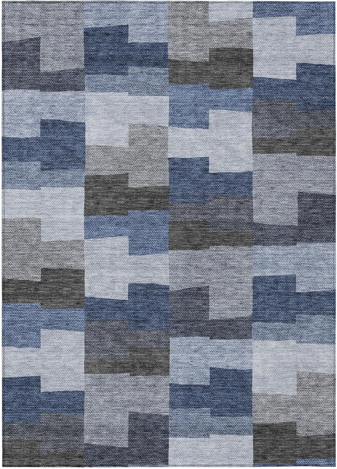 Blue and Gray Geometric 9' x 12' Indoor Outdoor Area Rug