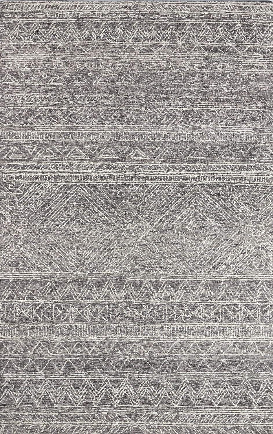 Handmade Gray Geometric Wool Rectangular Area Rug