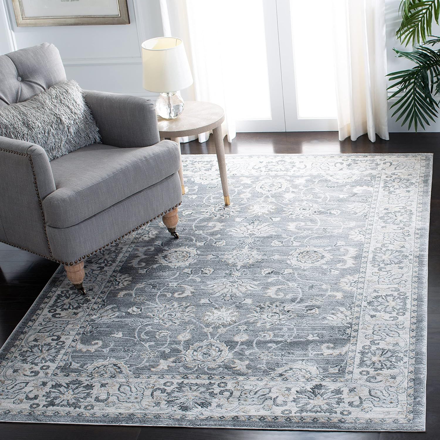 SAFAVIEH Isabella Collection 8' Square Grey/Cream ISA940F Oriental Non-Shedding Living Room Dining Bedroom Area Rug