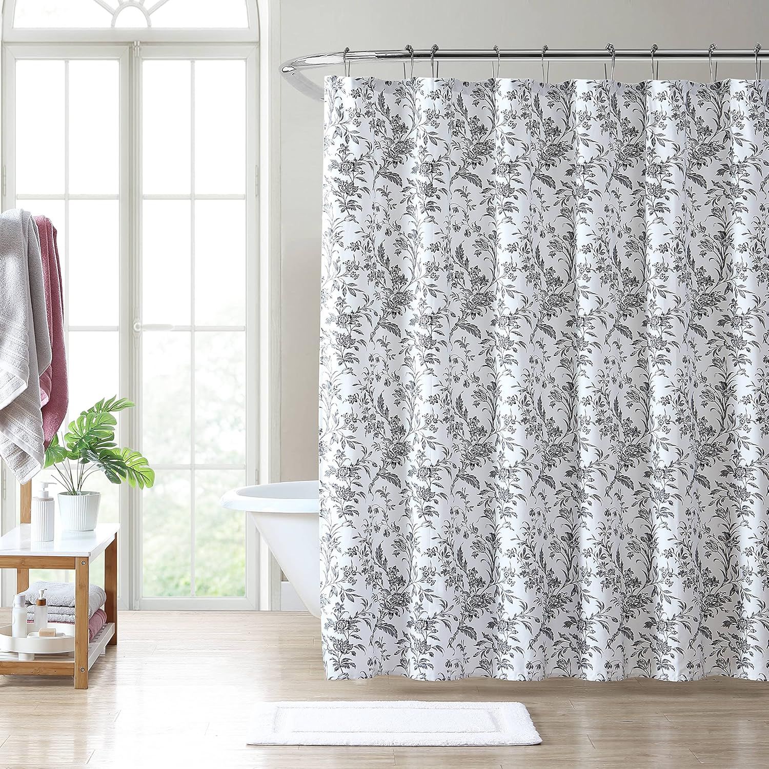 Amberley Black and White Cotton Floral Tub Curtain