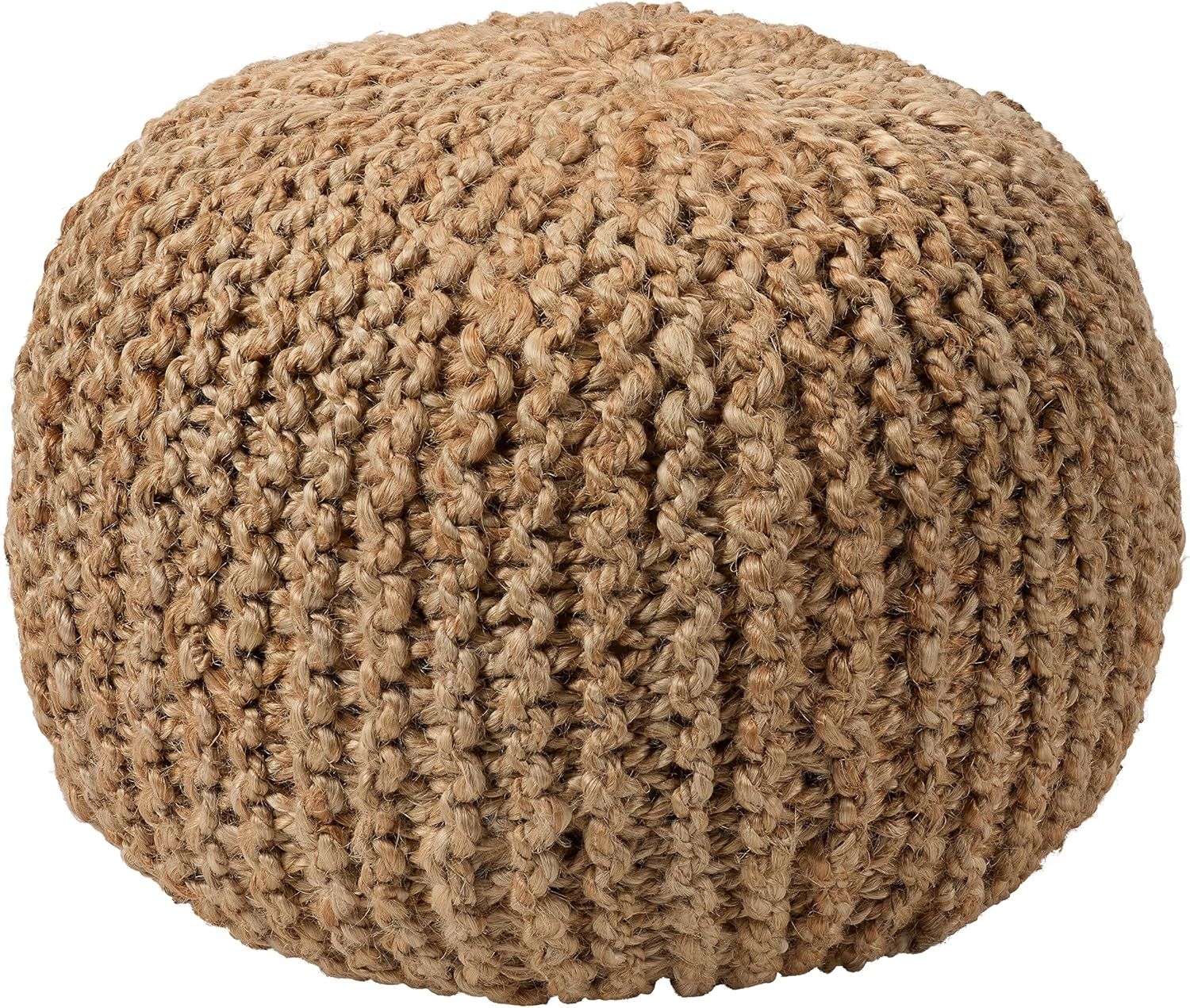 Tan Round Jute Knit Pouf Ottoman 20"x20"x14"