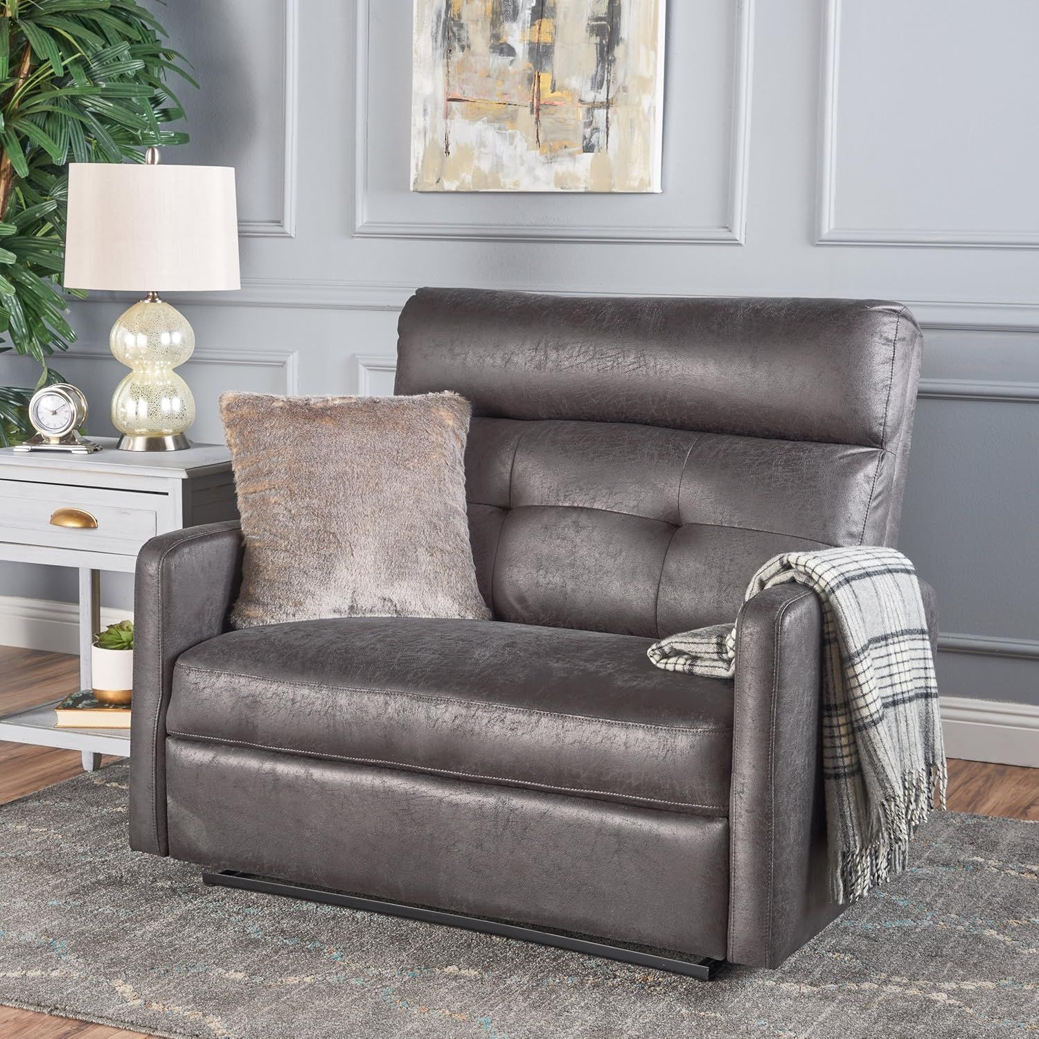 Slate Gray Microfiber 2-Seater Recliner with Wood Frame