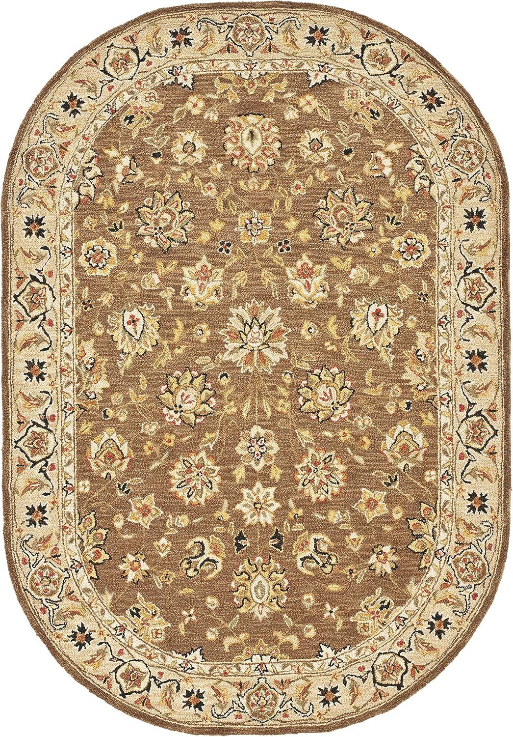 Handmade Oval Ivory and Brown Wool Area Rug