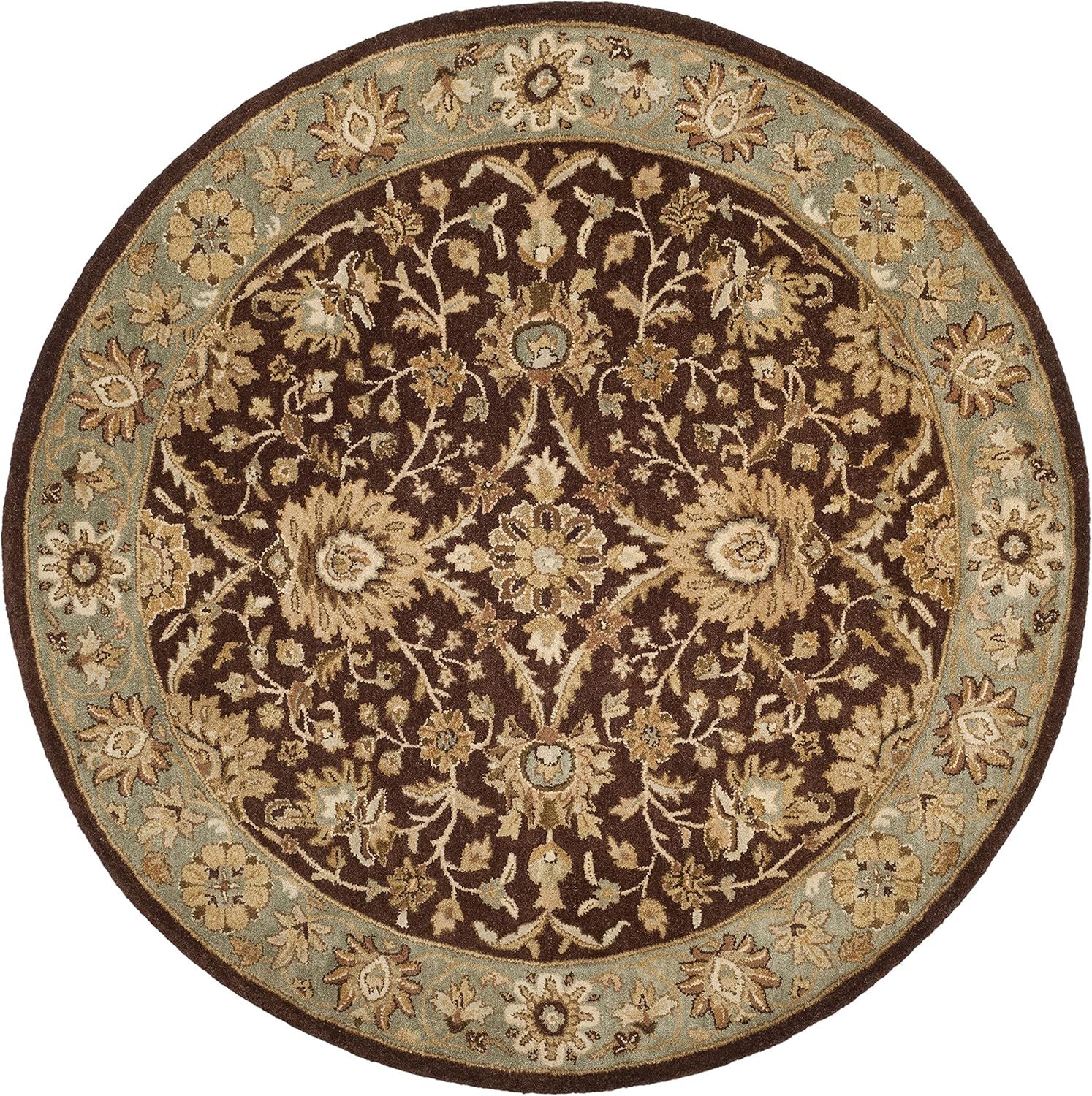 SAFAVIEH Antiquity Collection 3'6" Round Chocolate / Blue AT249D Handmade Traditional Oriental Premium Wool Area Rug