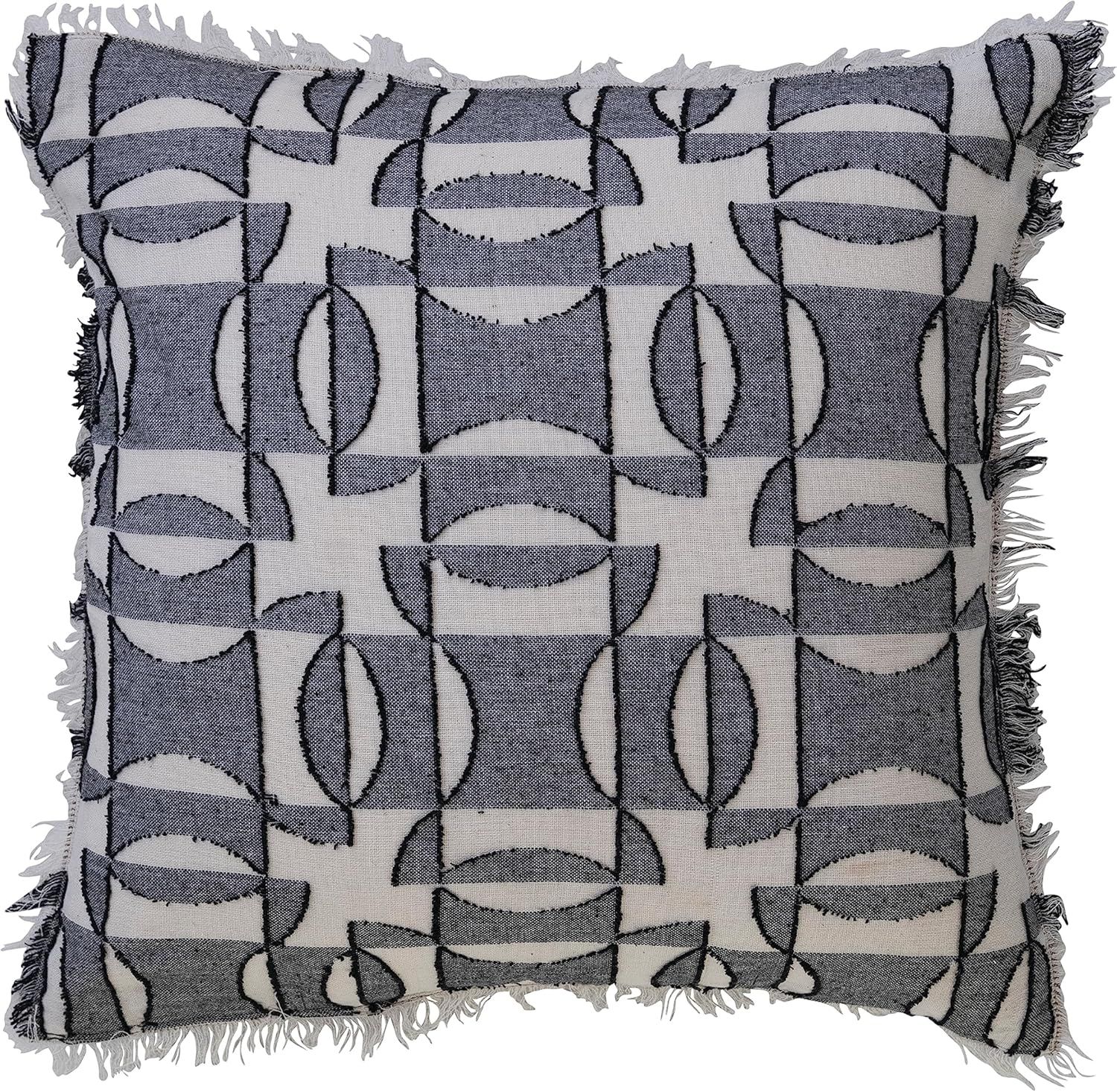 18" Black and White Geometric Woven Cotton Pillow