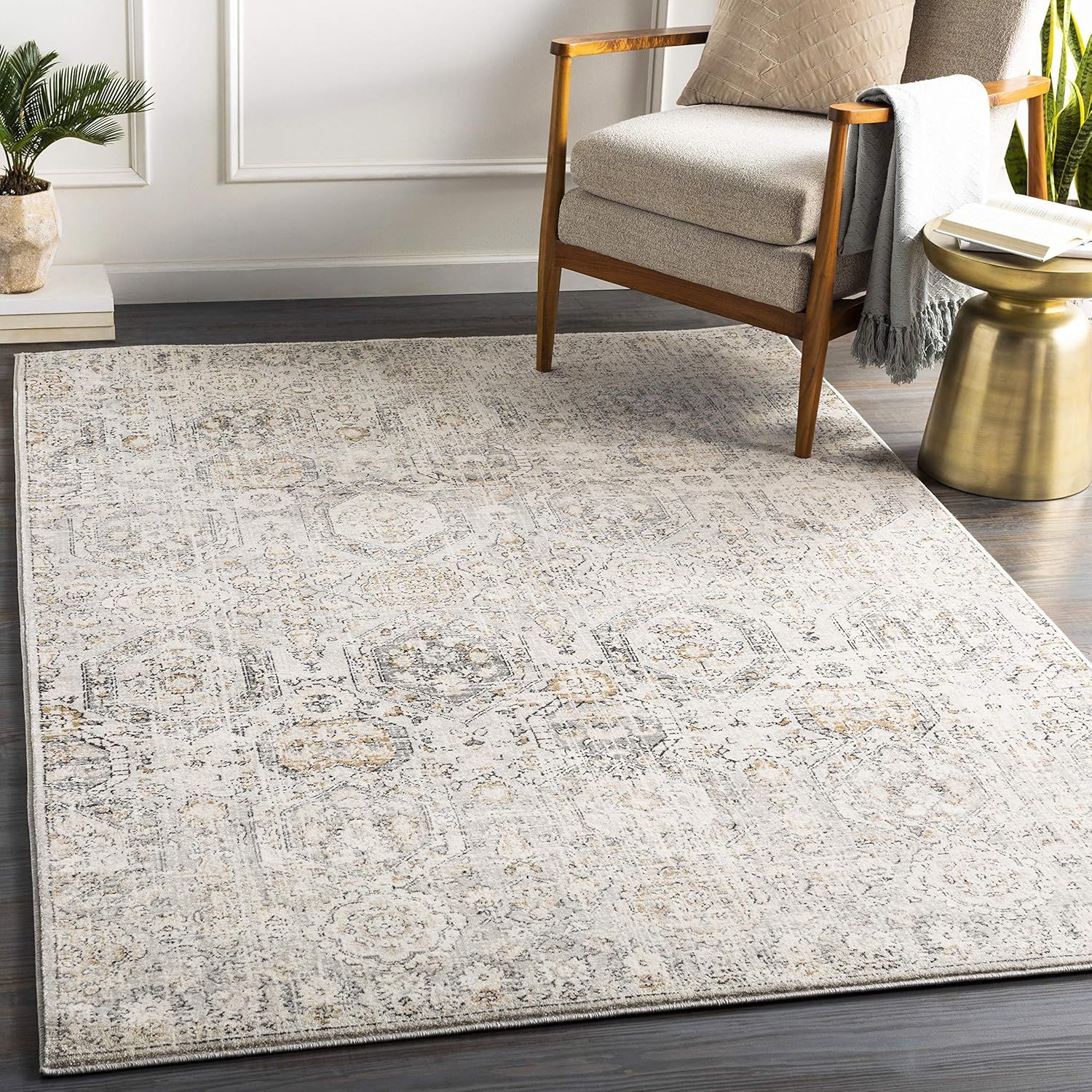 Elegance Beige Rectangular Synthetic Easy-Care Area Rug