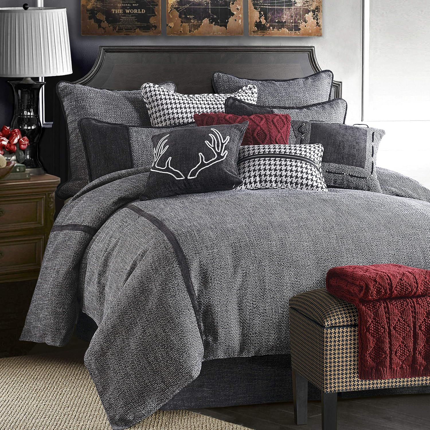 White Cotton King Comforter Set with Stripes