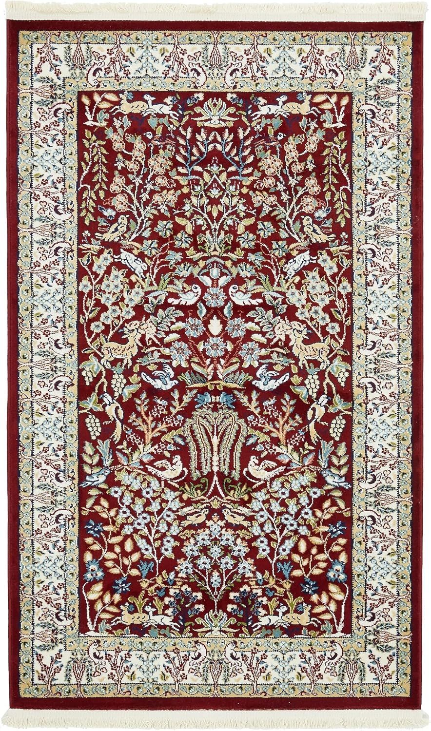 Burgundy and Beige Rectangular Synthetic Area Rug