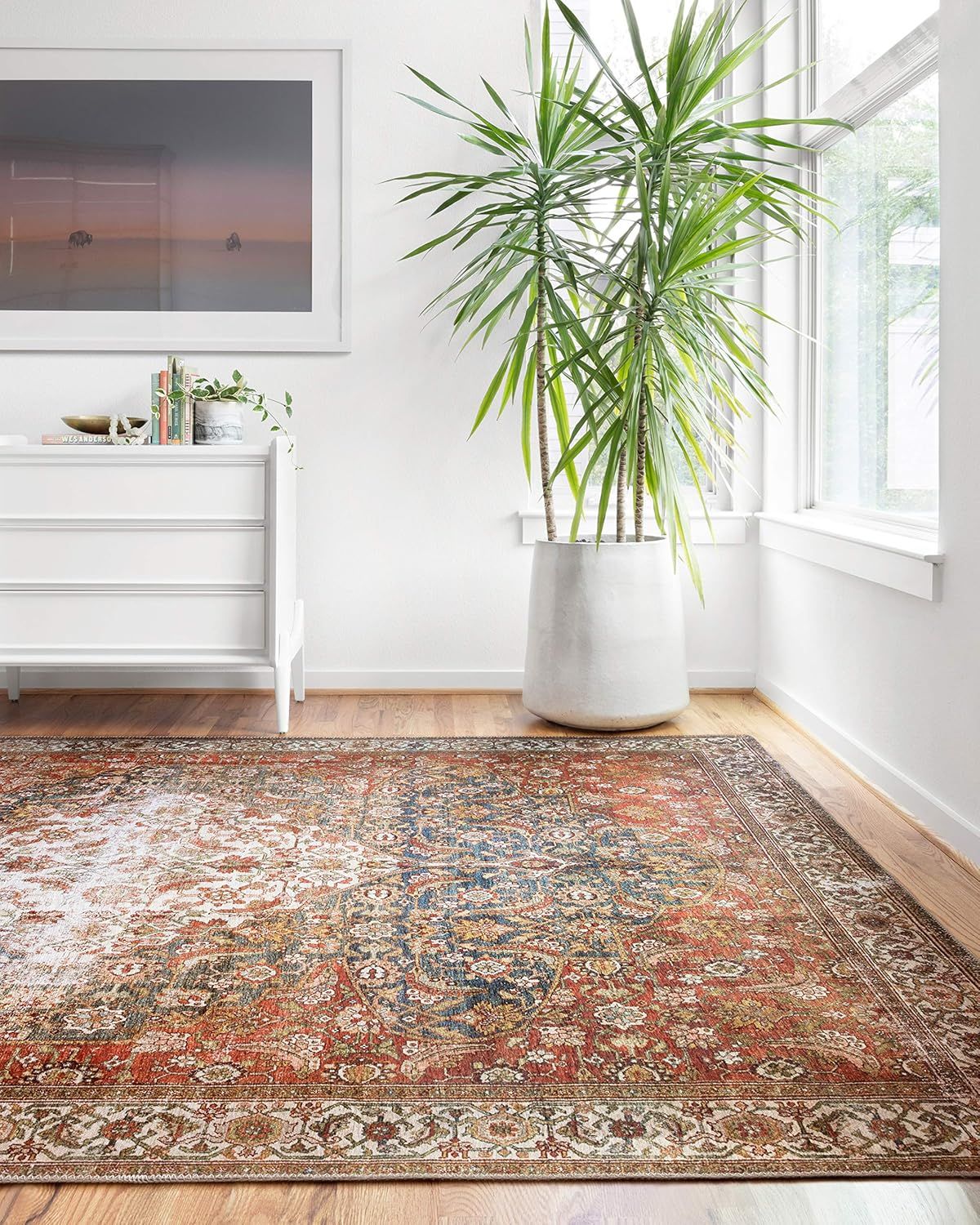 Layla 5' x 7' Blue and Red Synthetic Area Rug