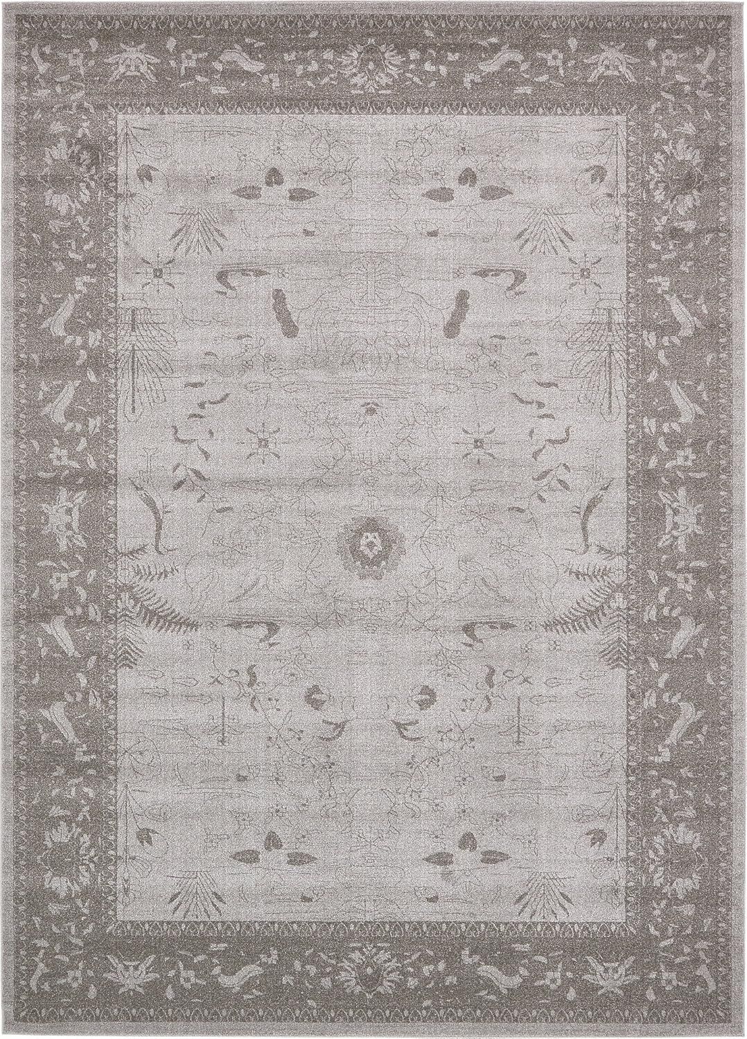 La Jolla Floral Motif Easy-Care Area Rug in Light Gray - 10' x 14'