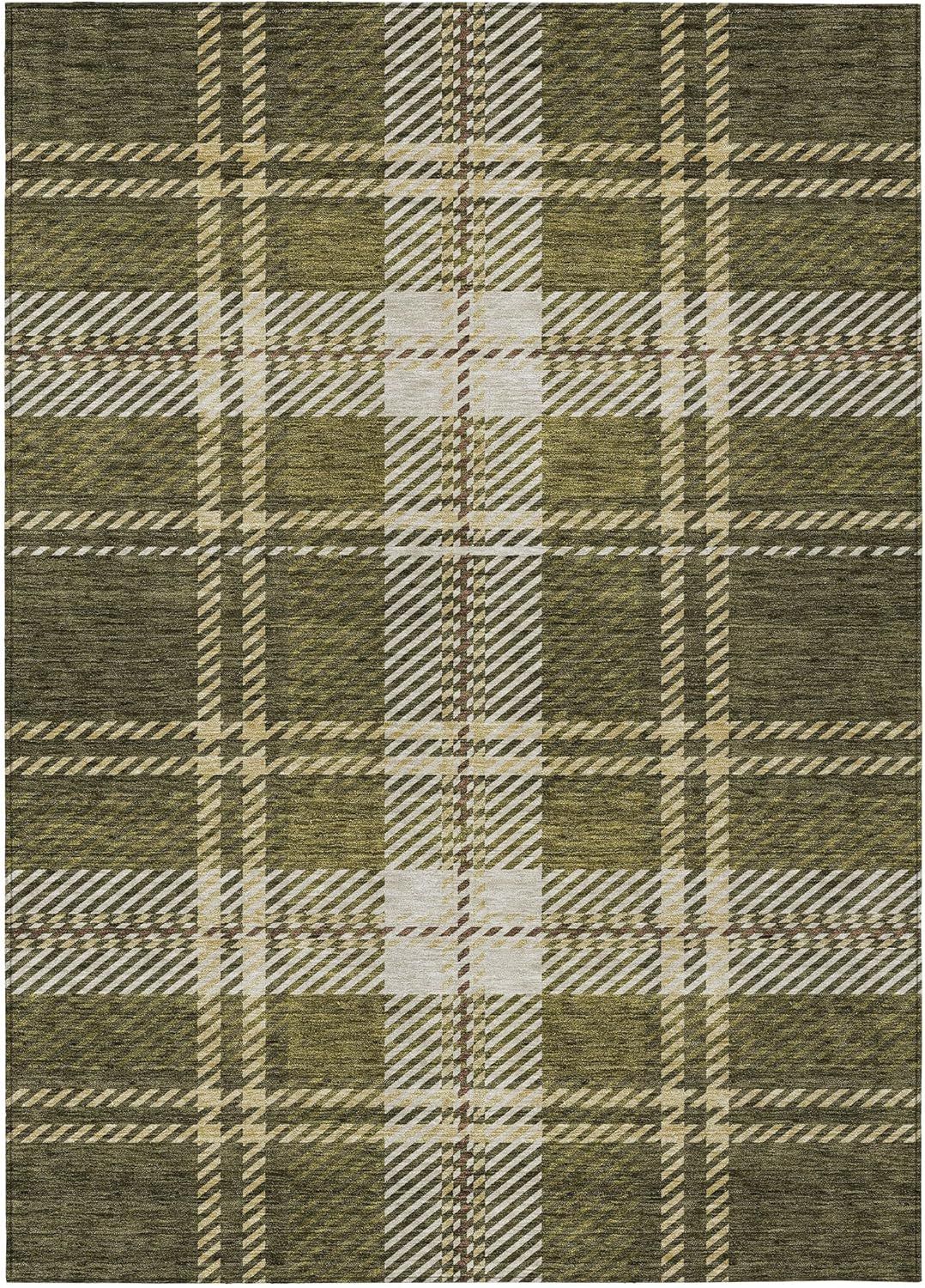 Olive Plaid Synthetic Indoor/Outdoor 8' x 10' Rug