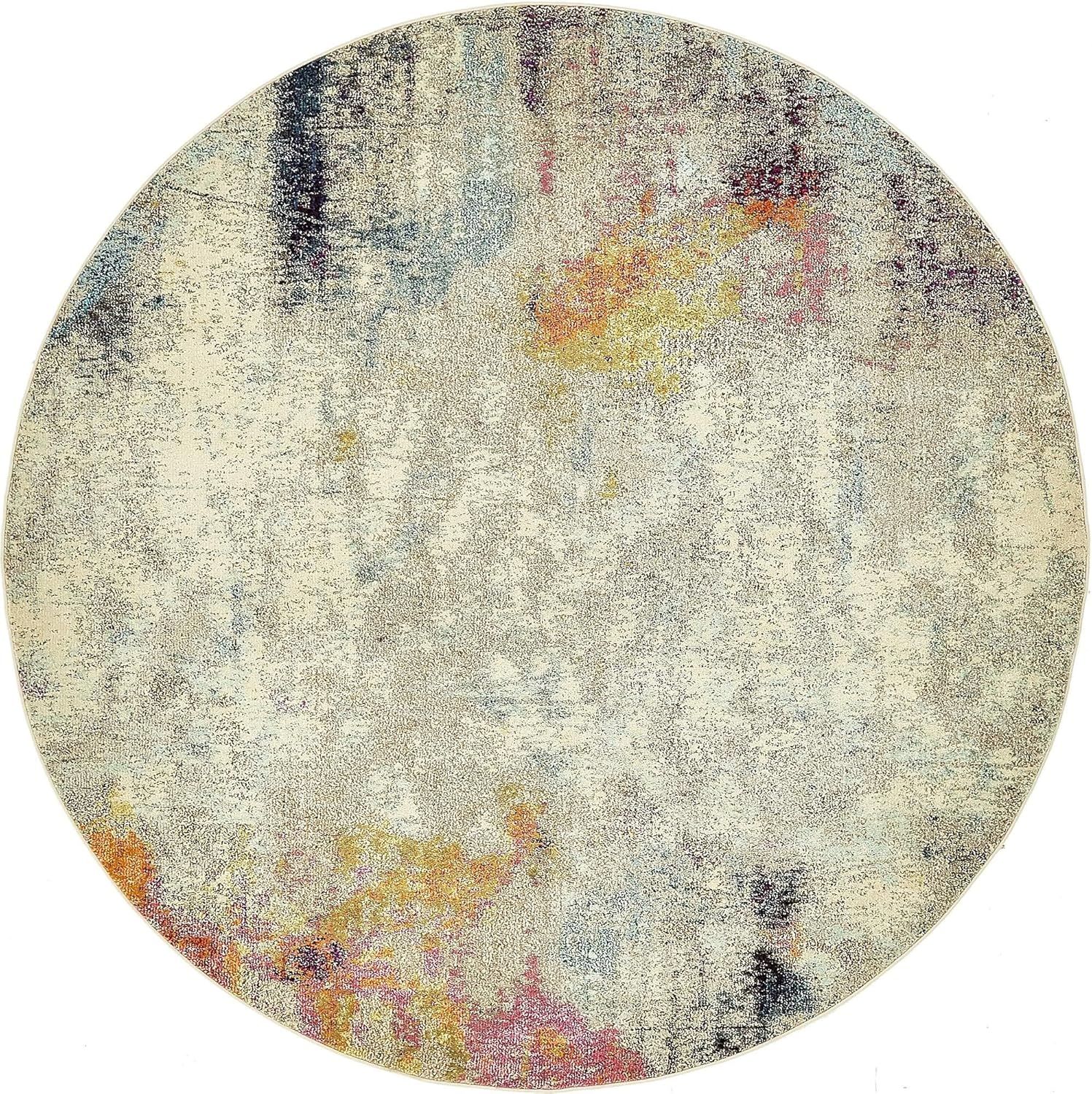 Chromatic Round Multicolor Abstract Stain-Resistant Rug