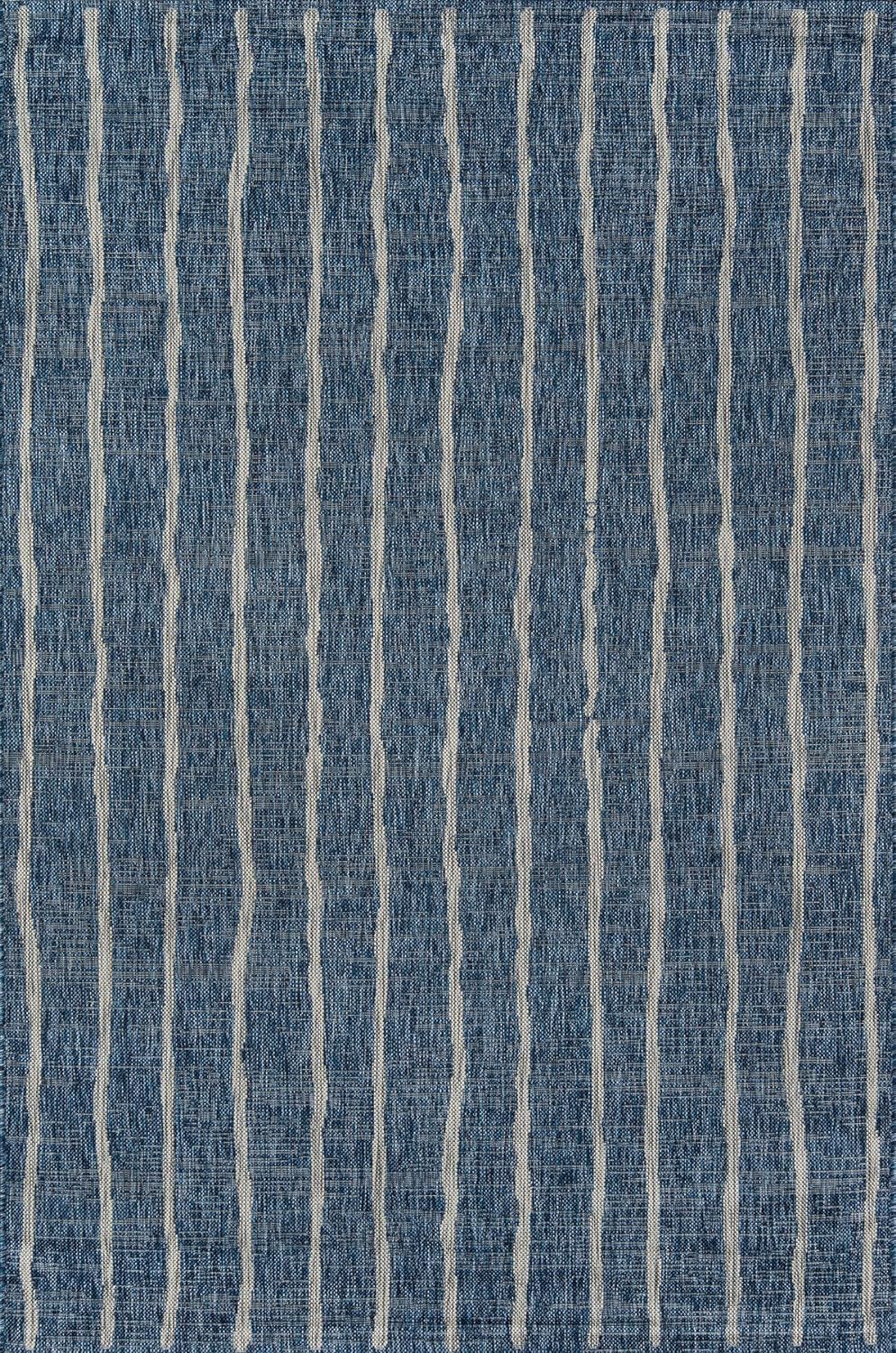 Braided Blue Stripe Synthetic Rectangular Rug 7'10" x 10'10"