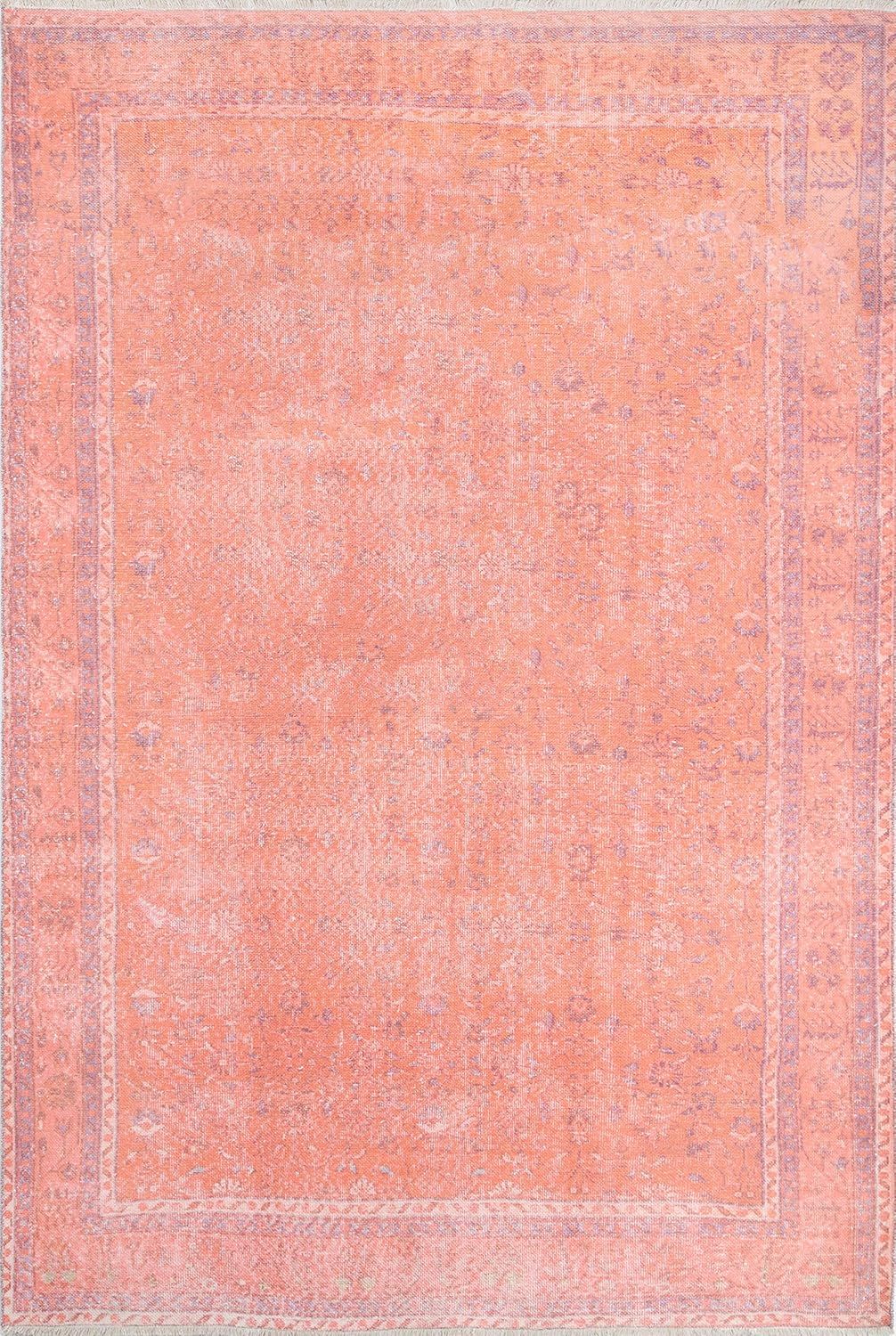 Coral Hand-Knotted Synthetic Rectangular Area Rug 7'6" x 9'6"