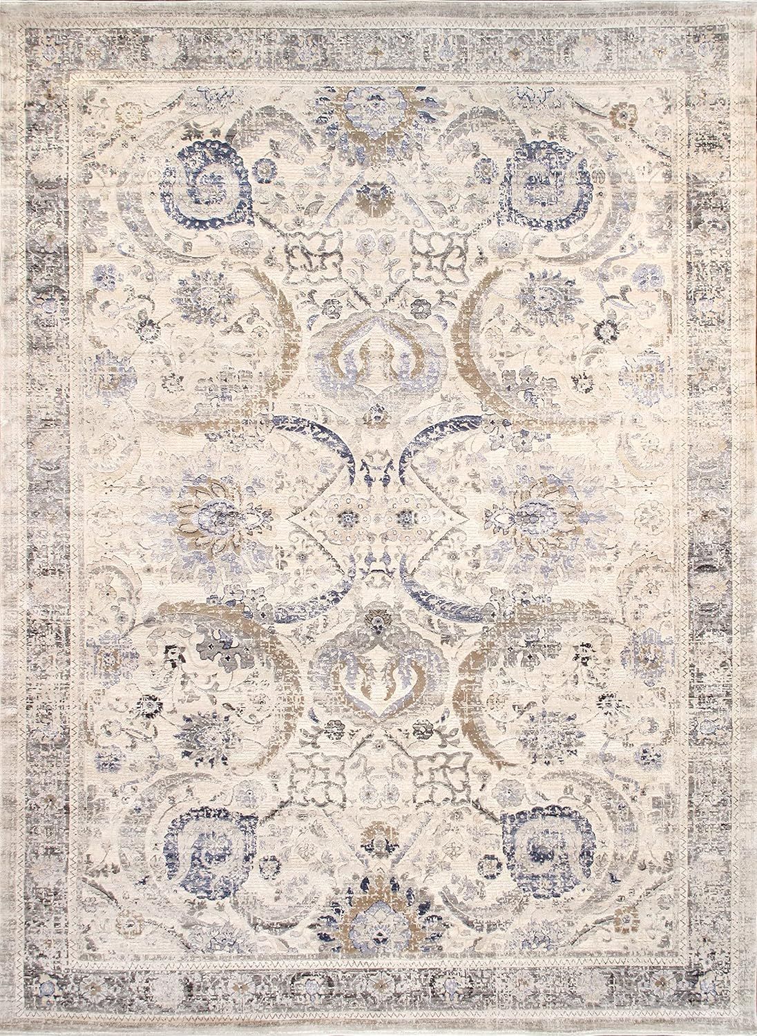 Ivory & Beige Synthetic 9' x 12' Easy Care Area Rug