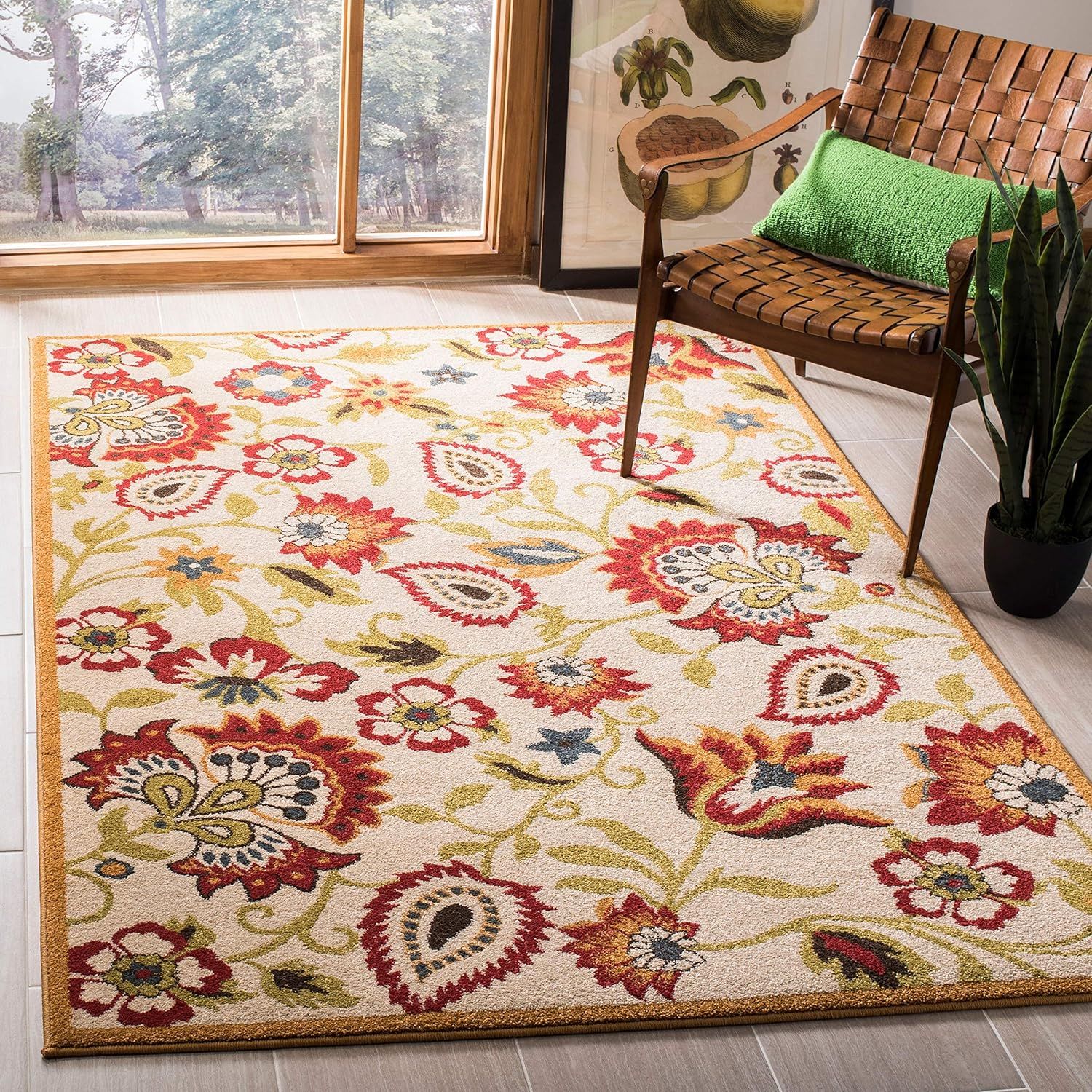 Ivory Floral Symphony Synthetic Rug 8' x 10' - Easy Care & Stain-Resistant