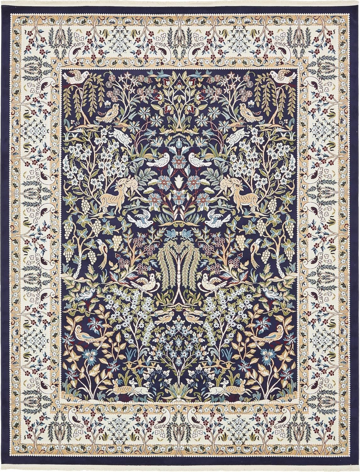 Navy Blue Floral Synthetic 8' x 10' Rectangular Area Rug