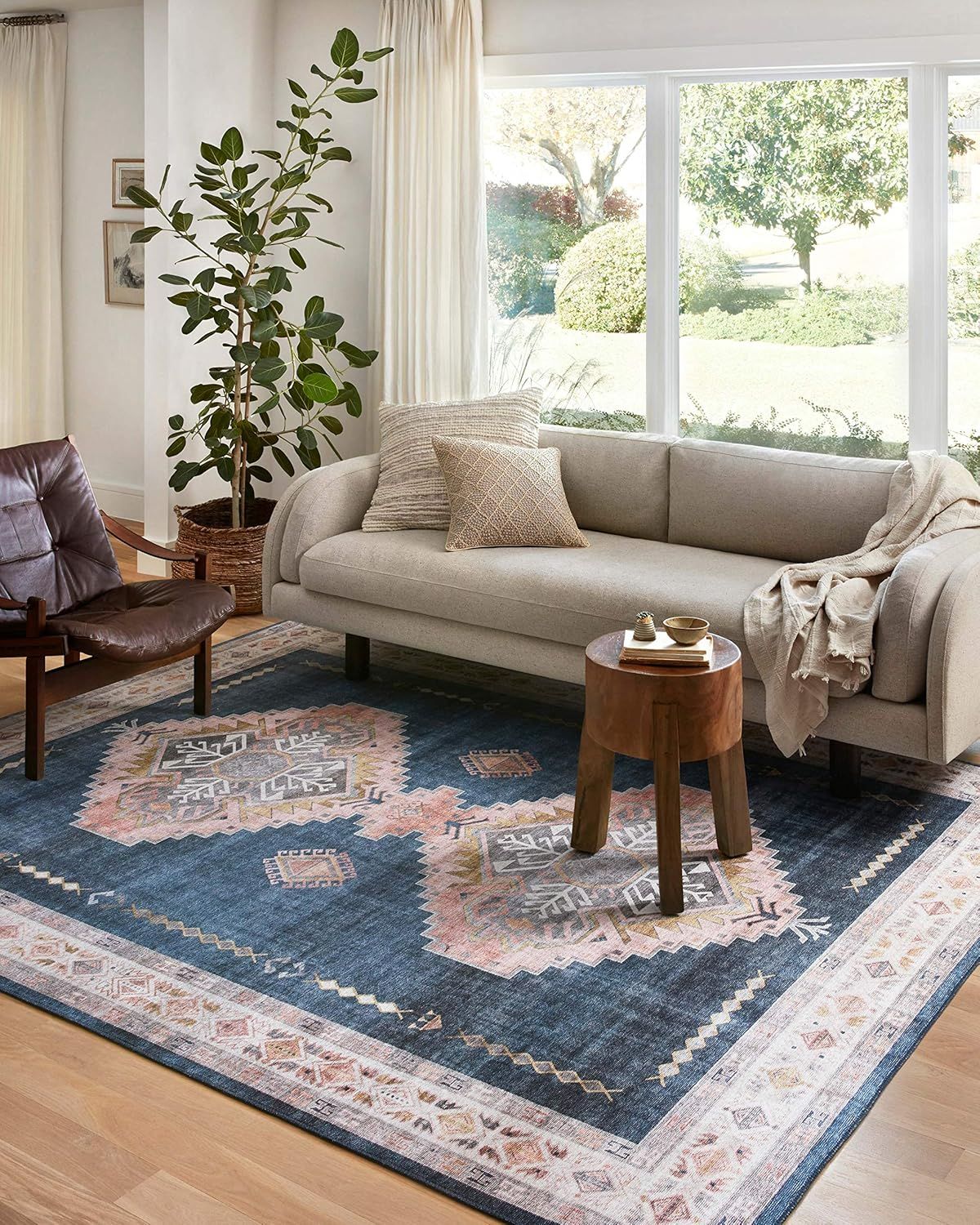 Denim Blush Medallion 27"x45" Stain-Resistant Synthetic Rug