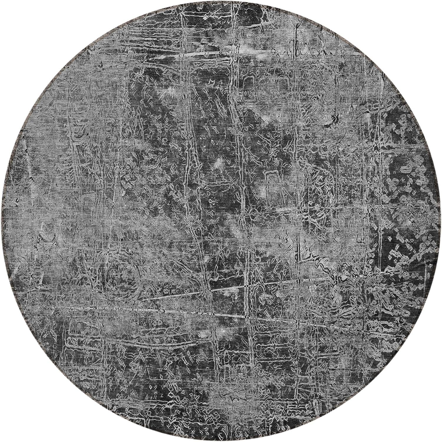 Addison Gray Synthetic Round Washable Area Rug 8'