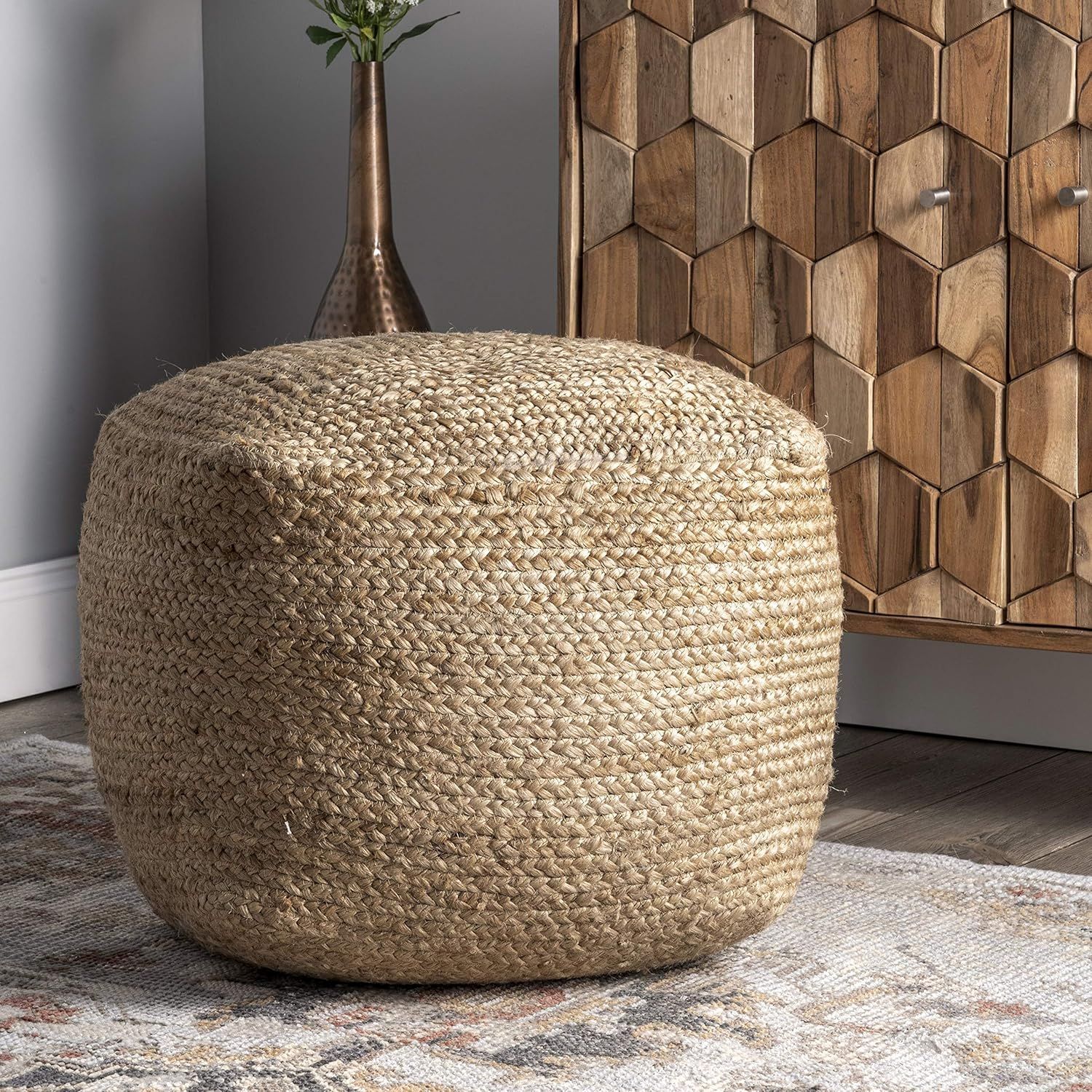 Natural Jute Braided 18" Pouf Ottoman