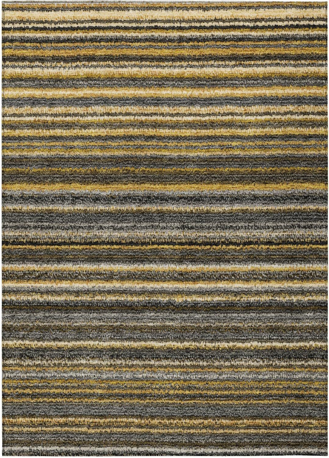 Gold and Gray Striped Synthetic 8' x 10' Washable Rug