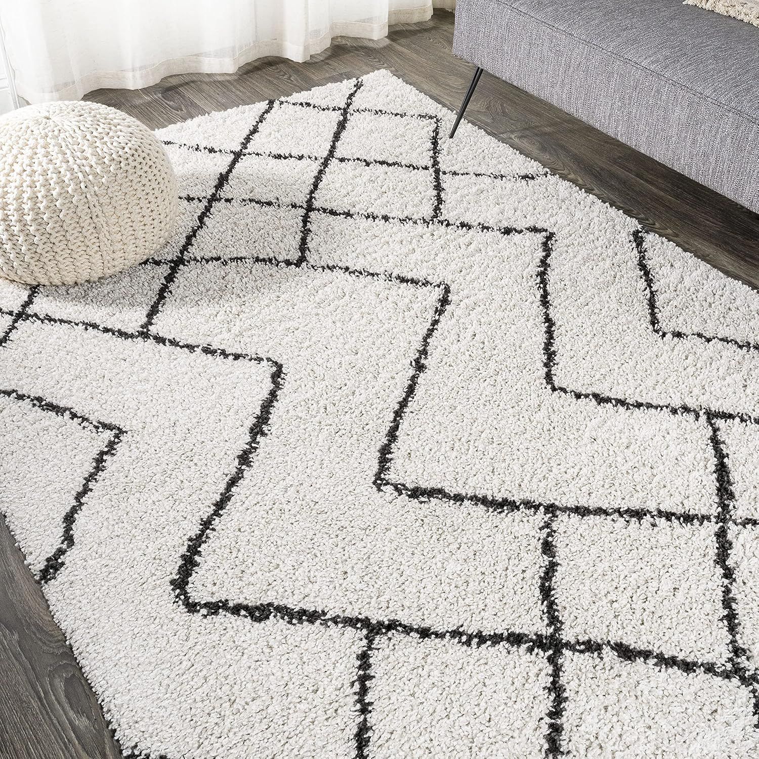 Modern Moroccan Diamond Shag Rug in Deep Gray - 3x5 Feet