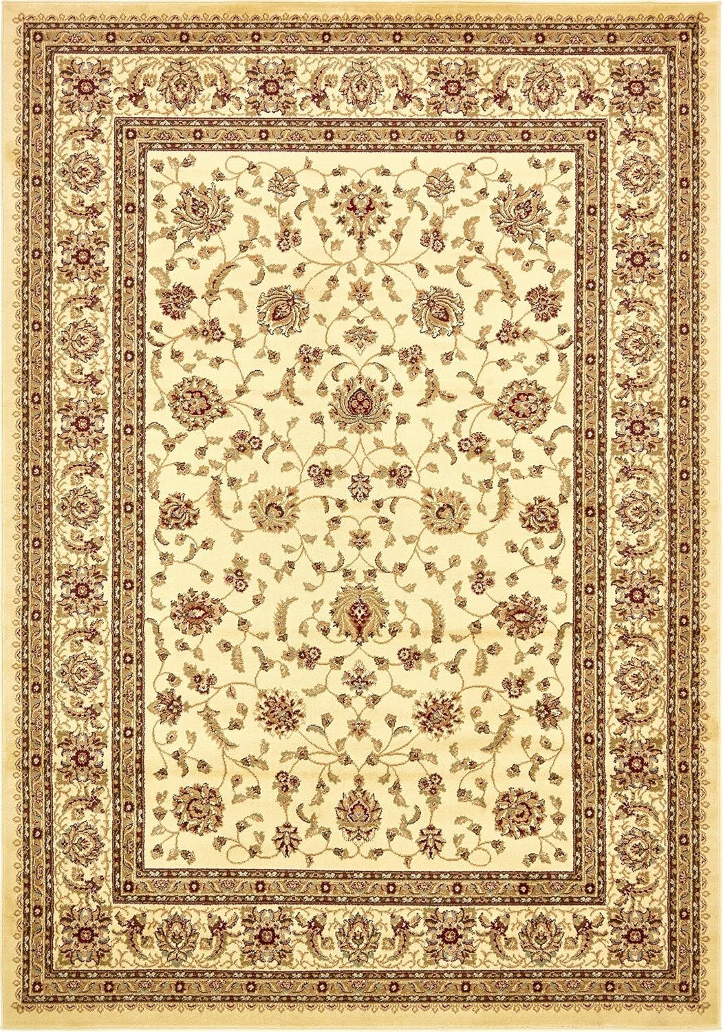 Ivory and Gold Rectangular Floral Synthetic Area Rug