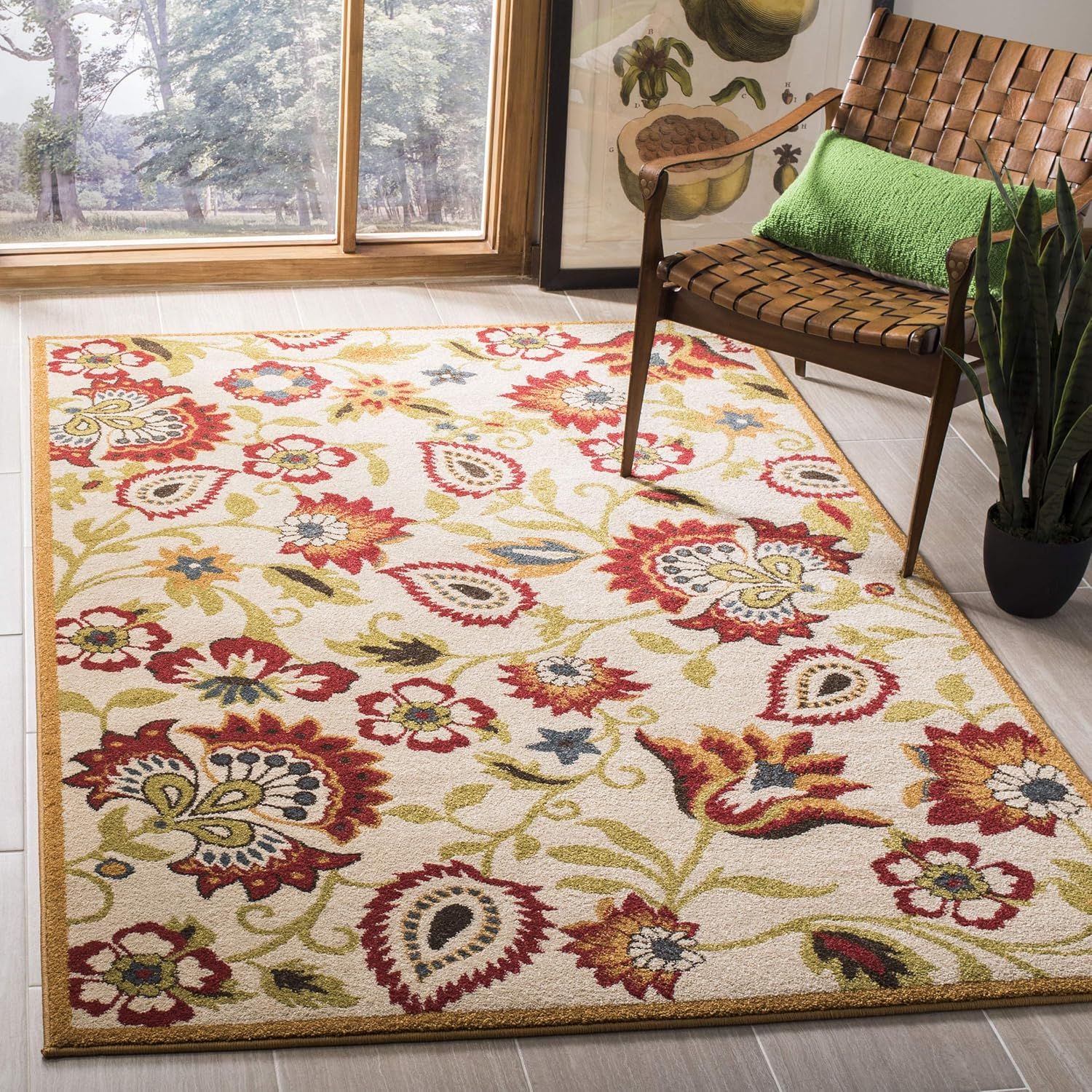 Ivory Floral Symphony Synthetic Rug 8' x 10' - Easy Care & Stain-Resistant