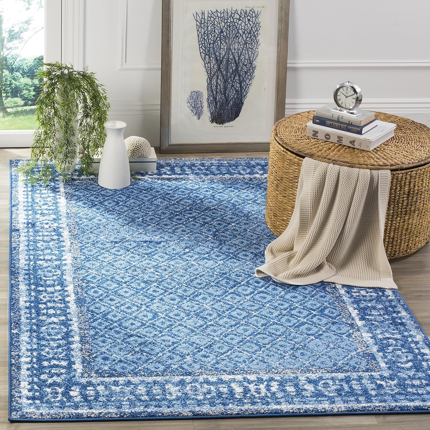 6' x 9' Blue Geometric Synthetic Area Rug