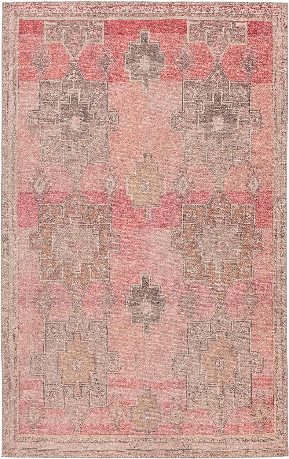 Kairos Pink and Tan Medallion 6' x 9' Synthetic Area Rug