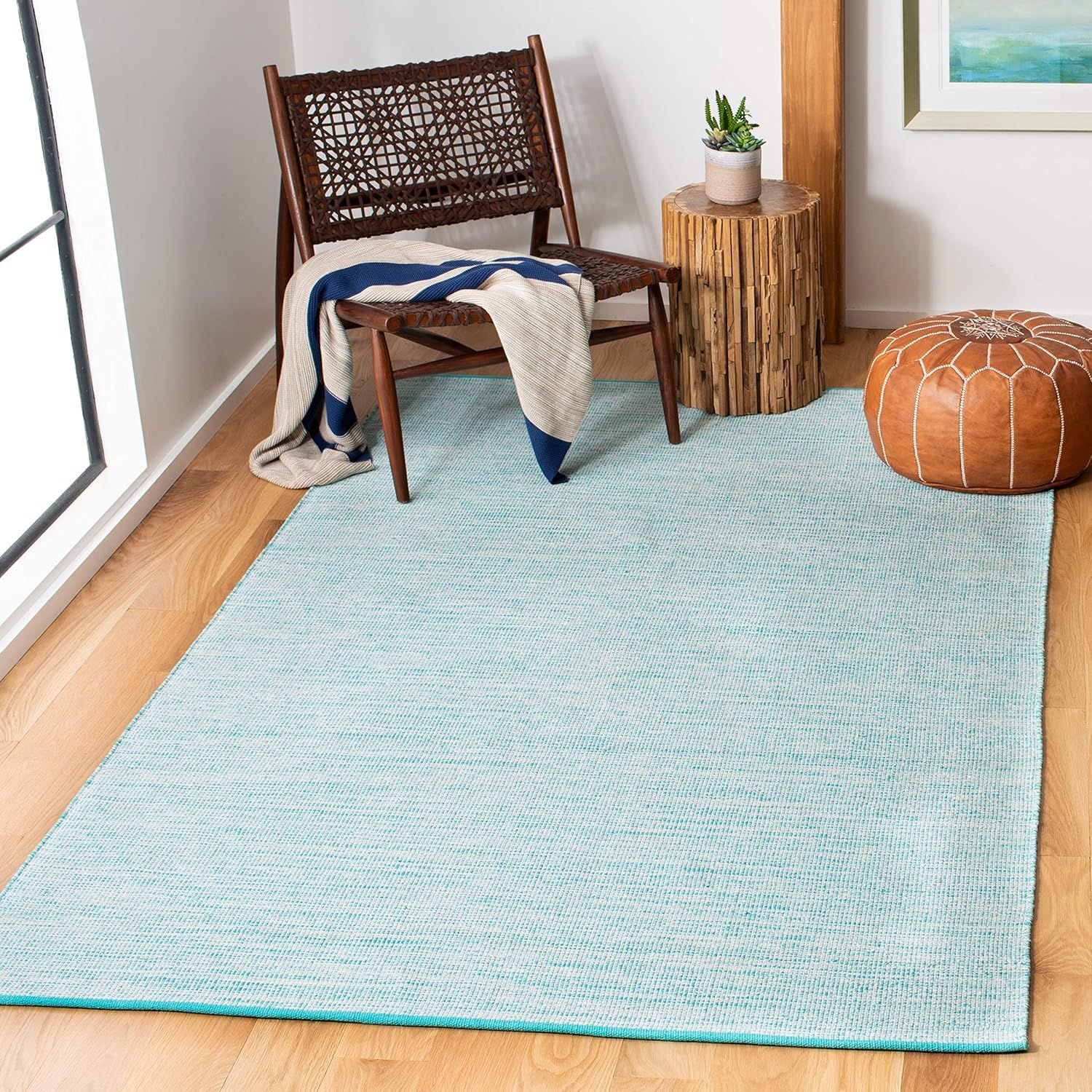 Coastal Charm Blue Cotton Flat Woven 4' x 6' Handmade Rug