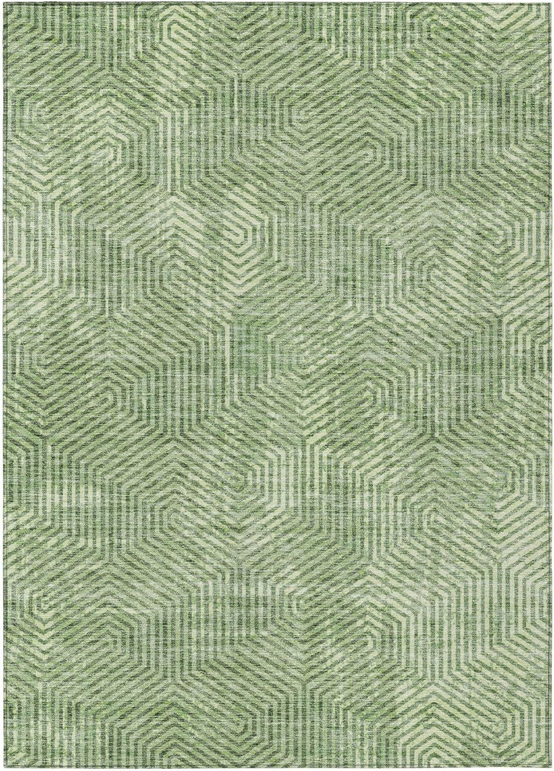 Green Geometric Machine-Washable Indoor/Outdoor Rug 2'6" x 3'10"