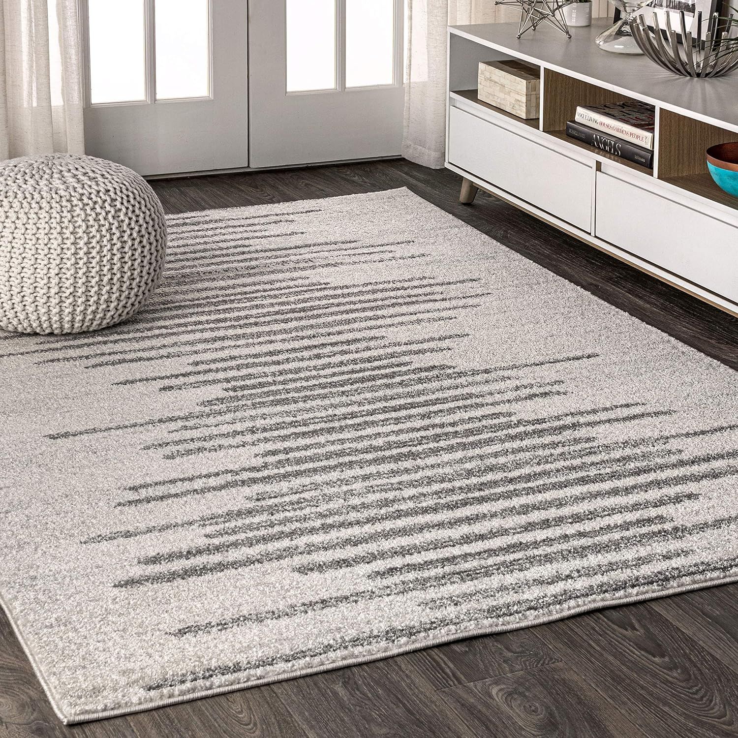 Handmade Reversible Gray Stripe Synthetic Area Rug