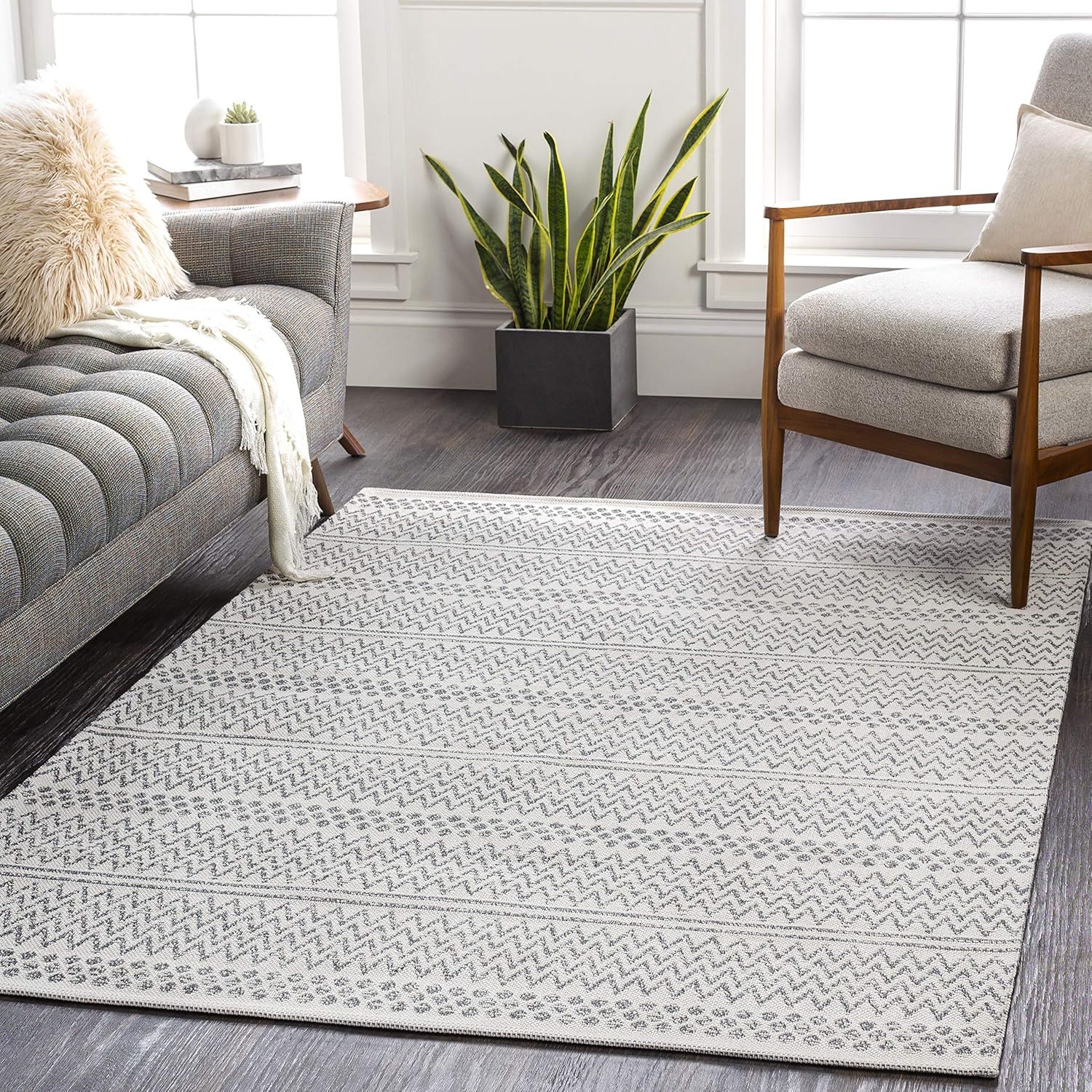 Aarau Silver Gray and White Bohemian Area Rug