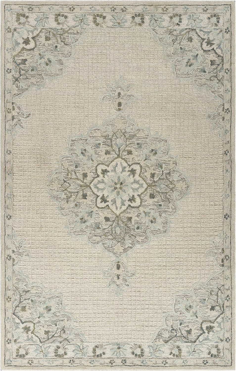 Ivory Wool Handmade Tufted Rectangular Area Rug, 5' x 7'