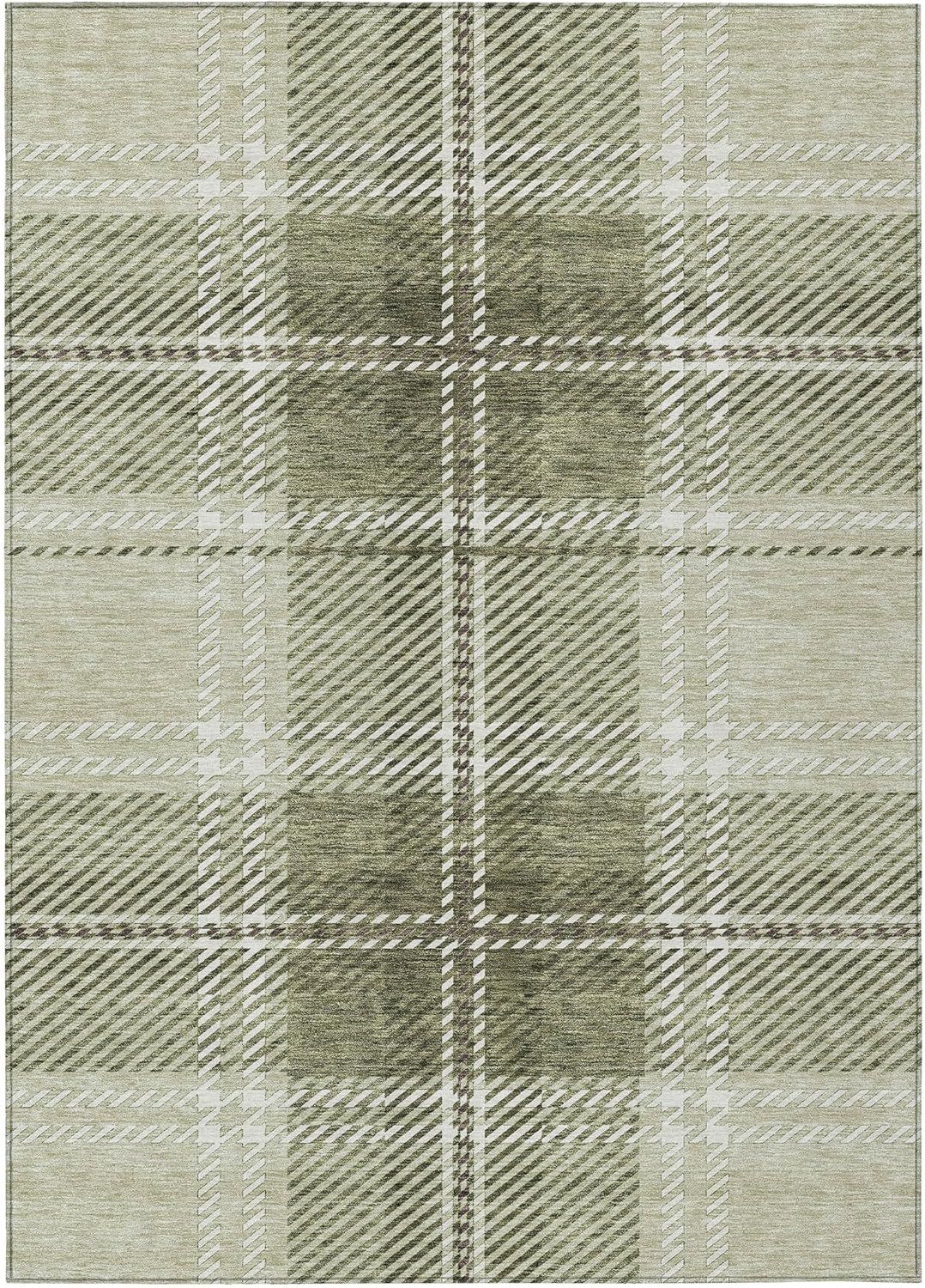 Green Plaid Synthetic Indoor/Outdoor Washable Rug 2'6" x 3'10"