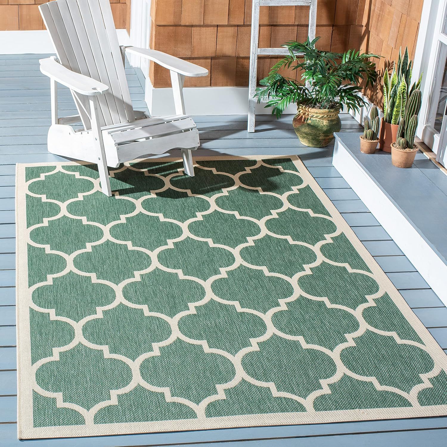 Easy-Care Dark Green & Beige Synthetic Outdoor Rug 8' x 10'