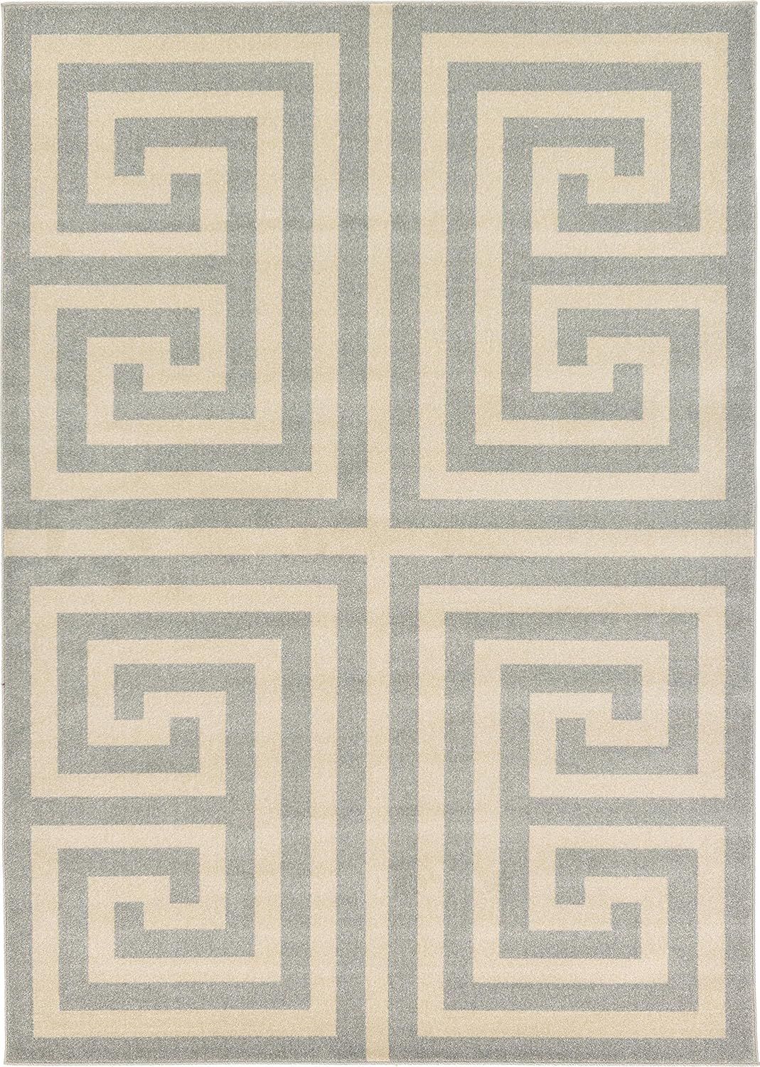 Hera Geometric Gray Synthetic 7'x10' Indoor Area Rug