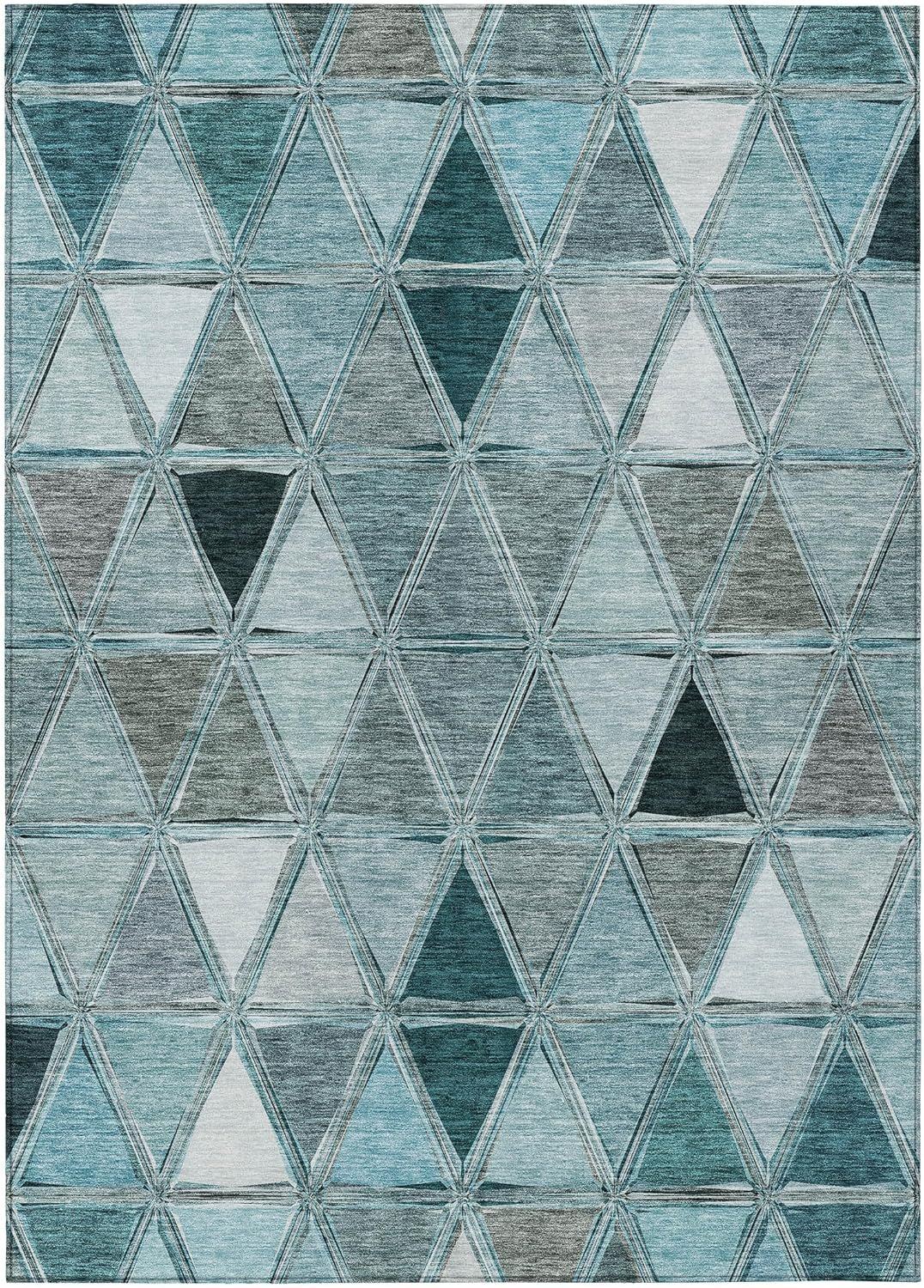 Teal Geometric Flat Woven Indoor Outdoor Washable Rug