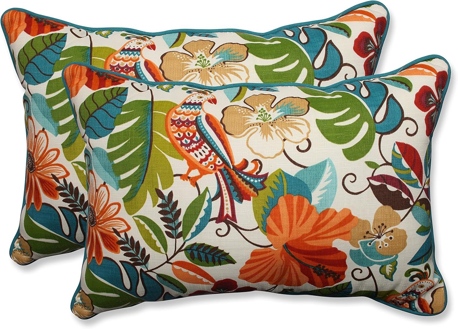 Ivory and Multicolor Floral Rectangular Outdoor Pillows Set