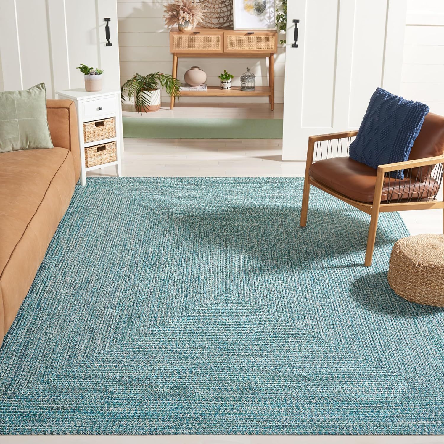 Ivory Handmade Braided Reversible Synthetic Rug