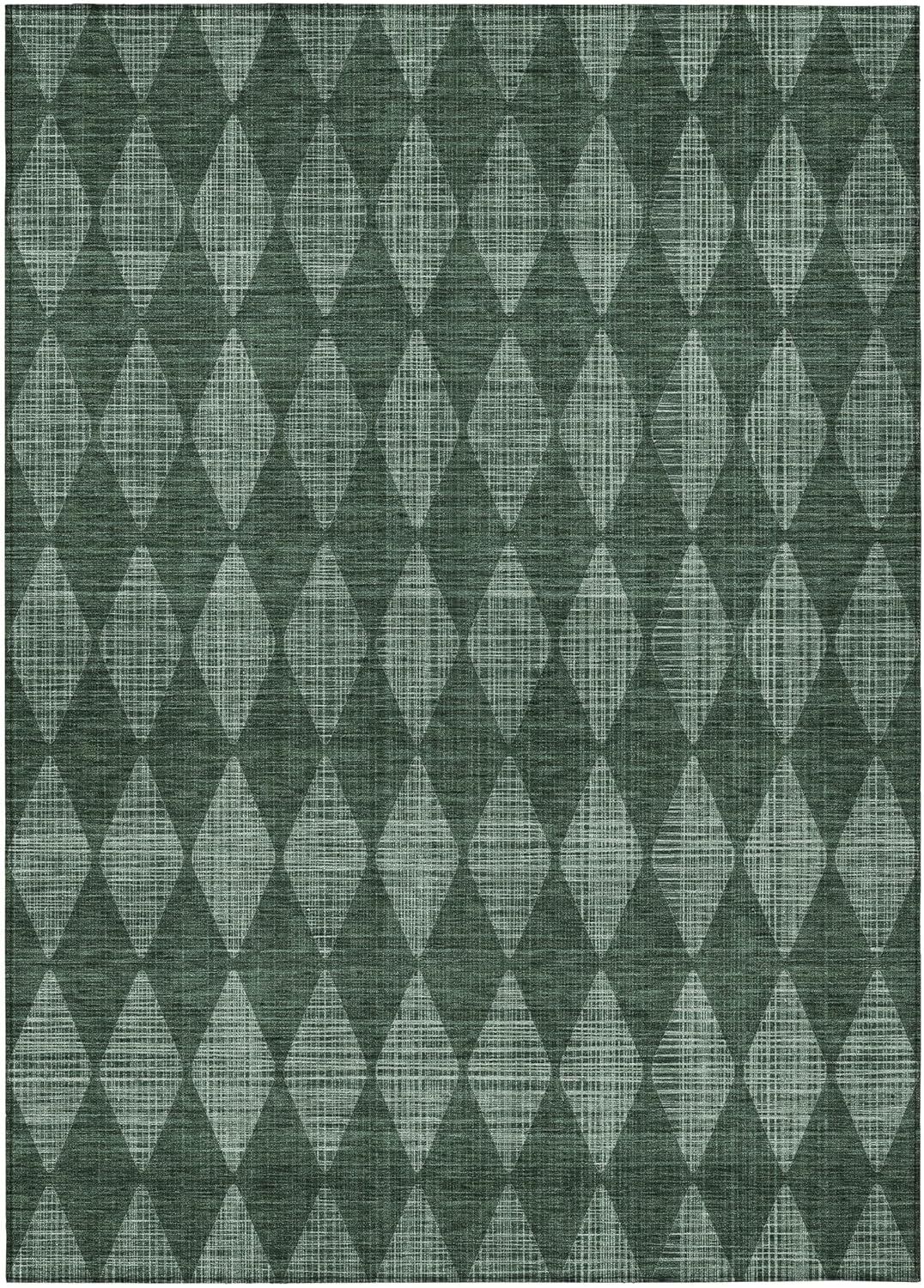 Olive Diamond Pattern Machine Washable Rectangular Rug